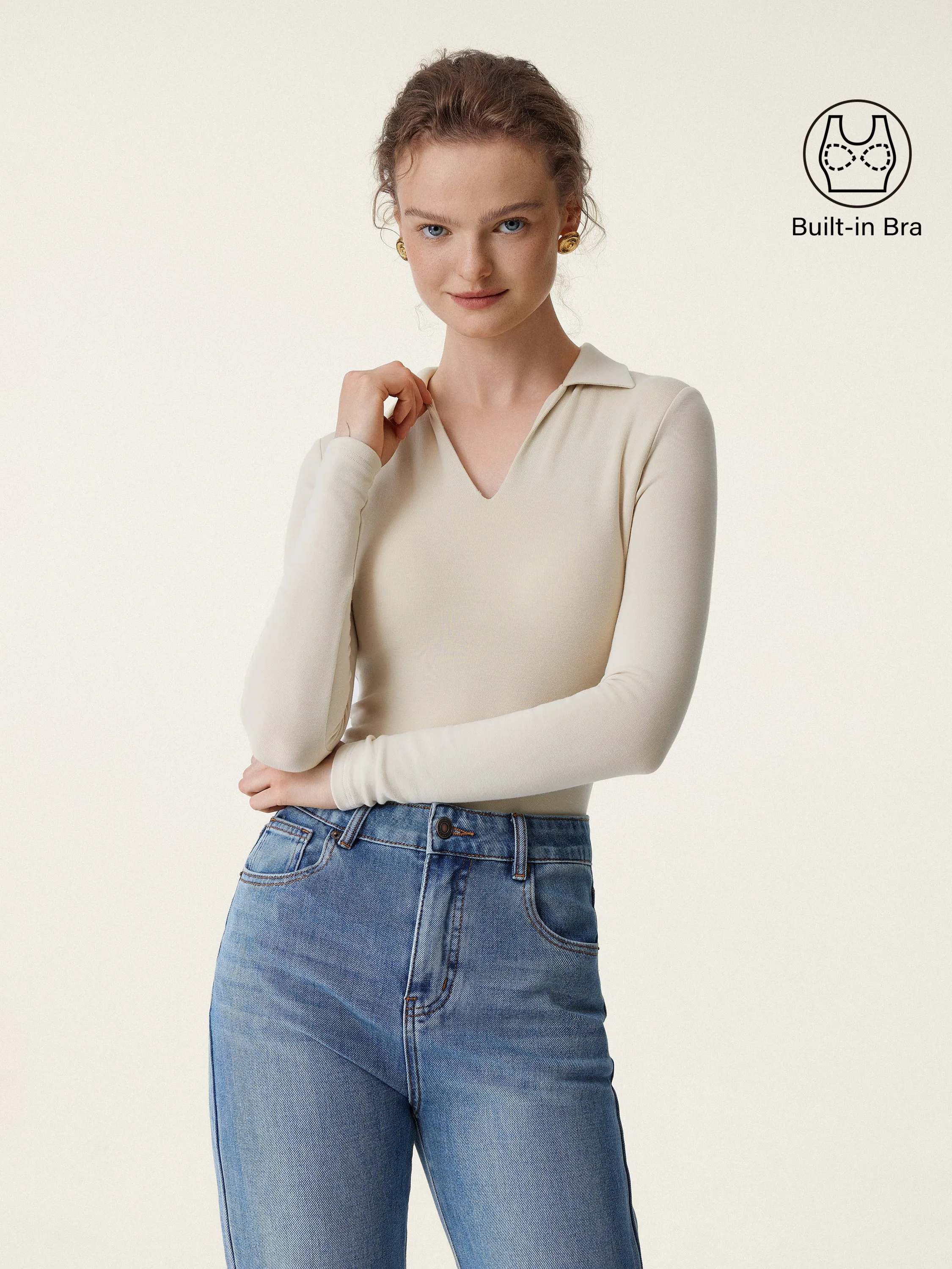 Collared Long Sleeve Brami Top sold by ogl move product image thumbnail 2