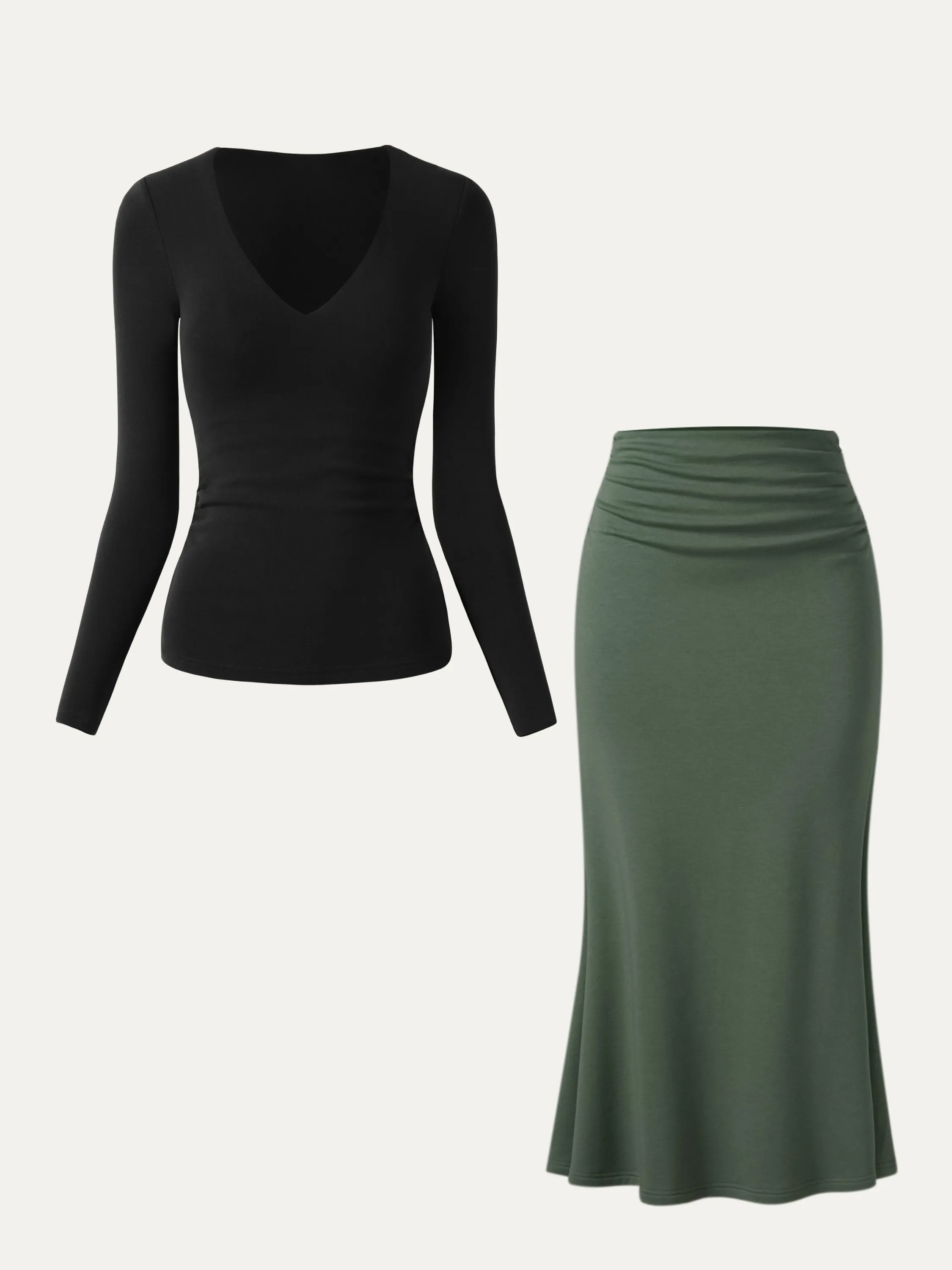 2Pcs Set V-Neck Brami Top & Mermaid Maxi Skirt sold by ogl move