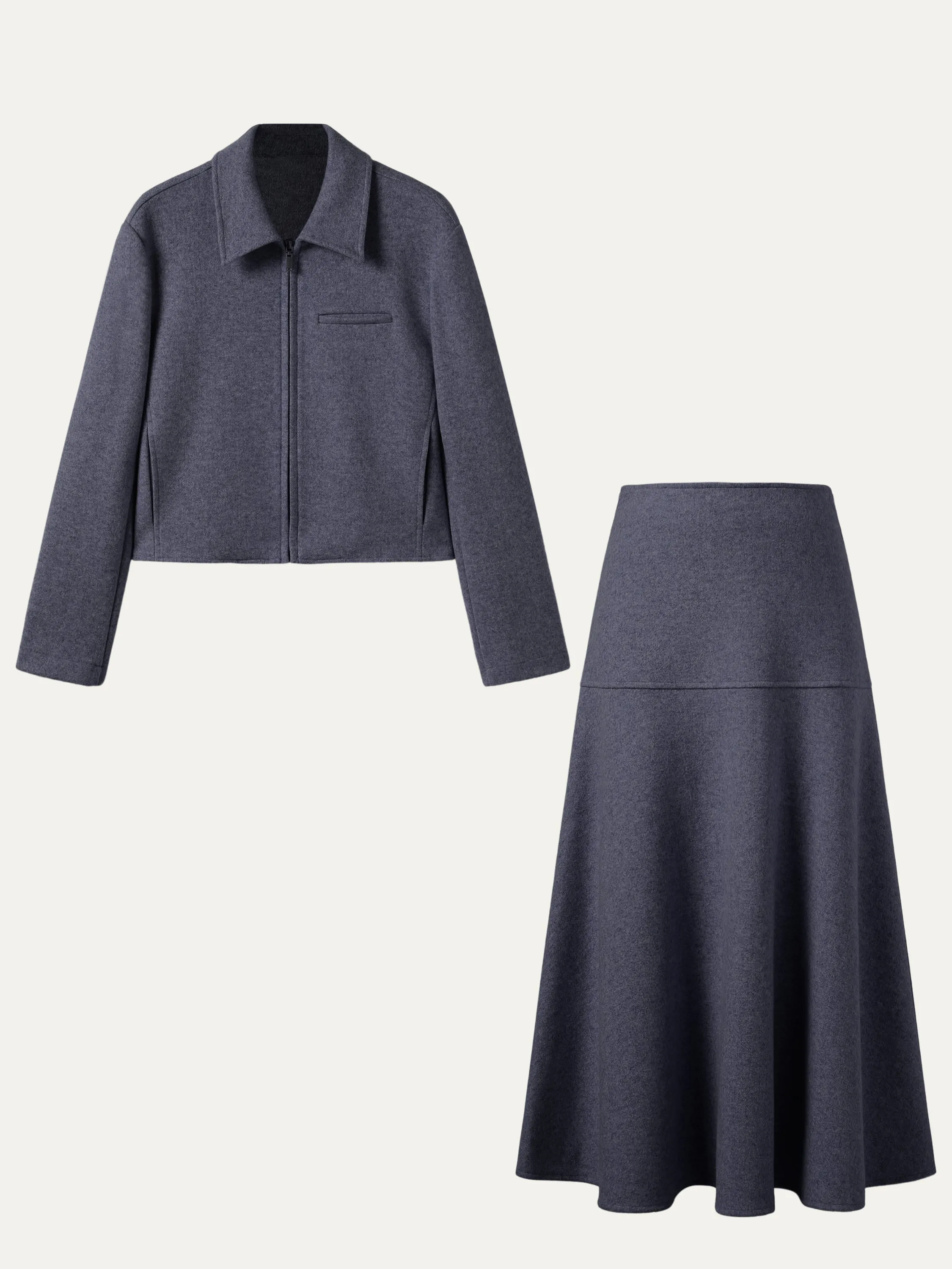 2Pcs Set Full-Zip Cropped Jacket & Flared Maxi Skirt sold by ogl move product image thumbnail 3