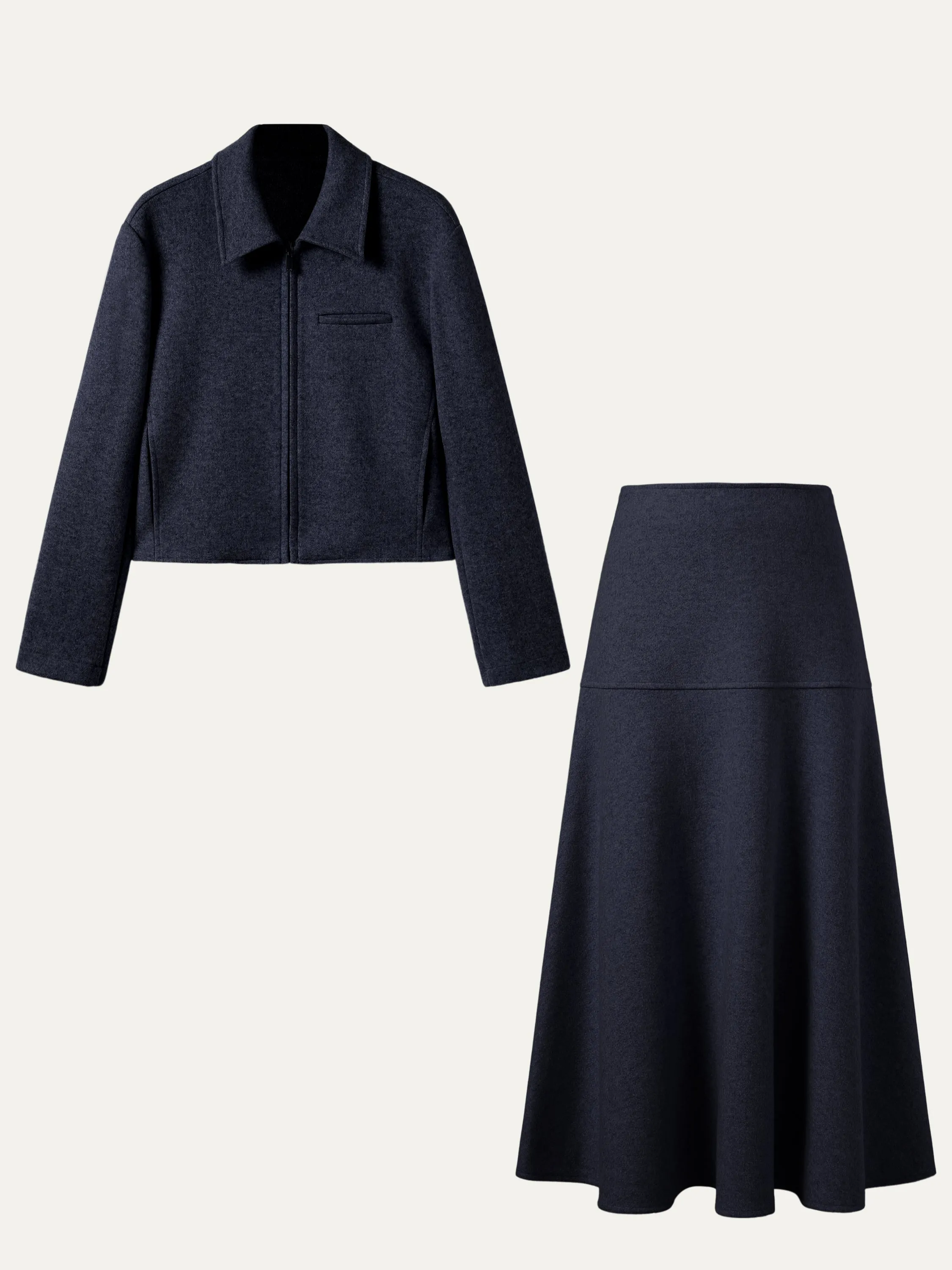 2Pcs Set Full-Zip Cropped Jacket & Flared Maxi Skirt sold by ogl move product image thumbnail 4