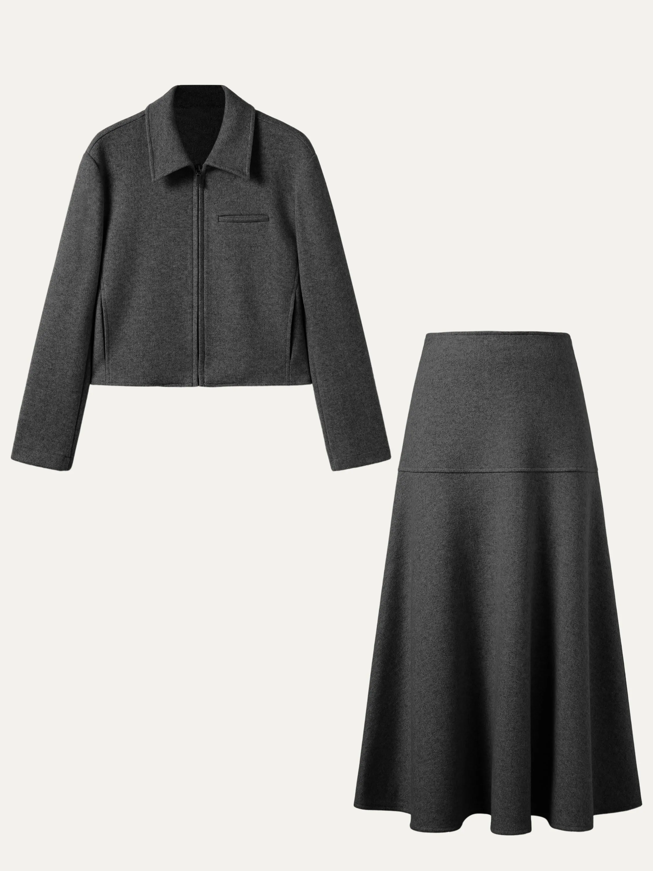 2Pcs Set Full-Zip Cropped Jacket & Flared Maxi Skirt sold by ogl move product image thumbnail 2