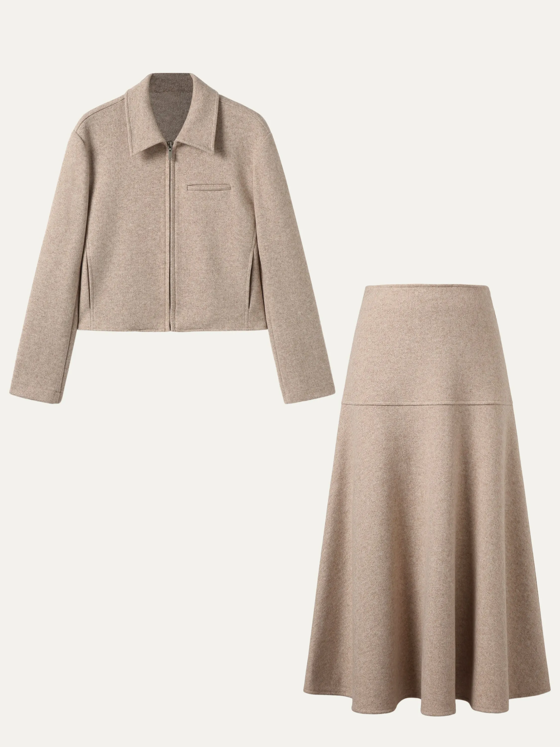 2Pcs Set Full-Zip Cropped Jacket & Flared Maxi Skirt sold by ogl move