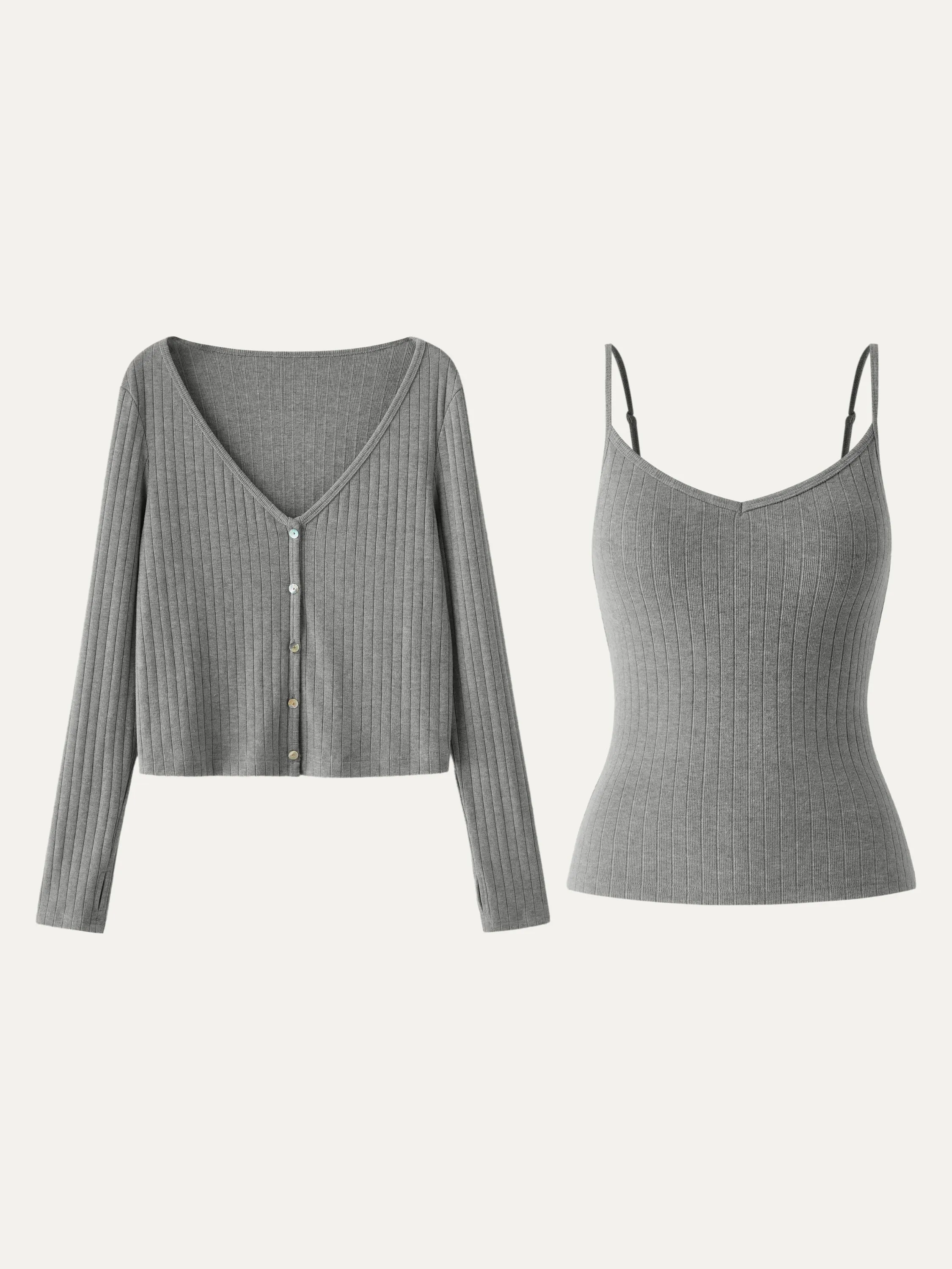 2Pcs Set Wide Rib Cardigan & V-Neck Brami sold by ogl move product image thumbnail 2