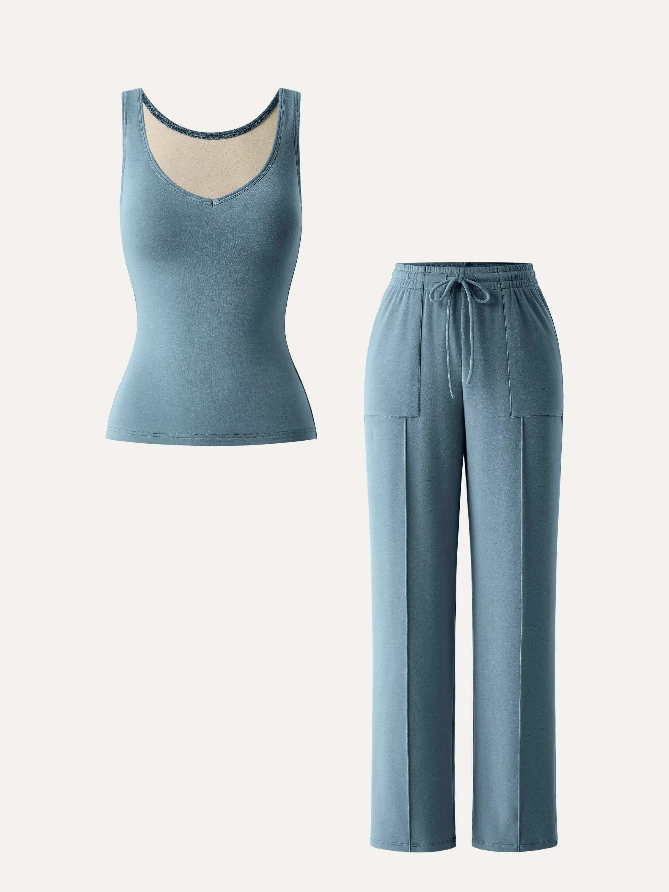 2Pcs Set Diamond Brami Tank & High Waisted Patch Pocket Drawstring Pant sold by ogl move product image thumbnail 2