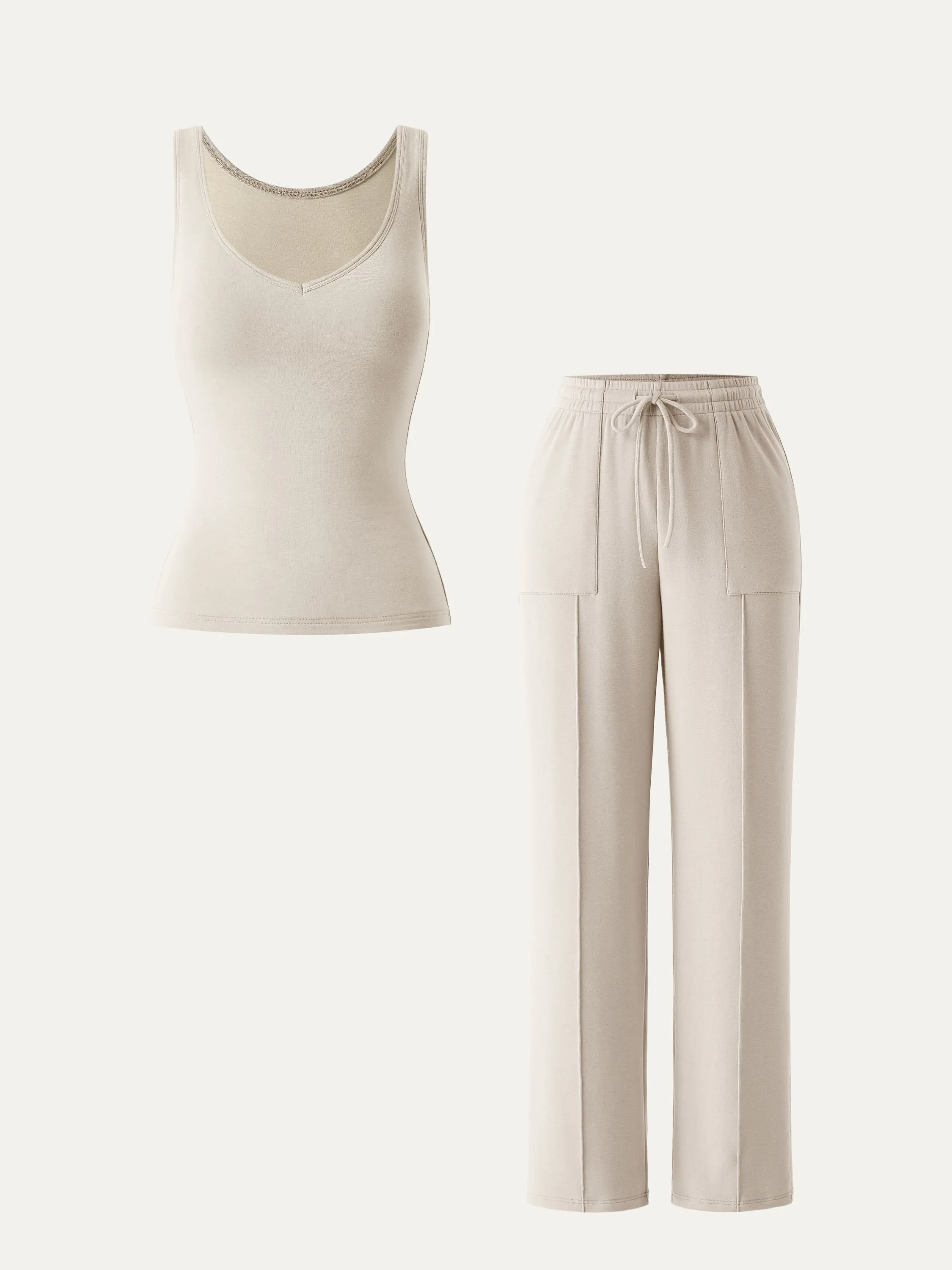 2Pcs Set Diamond Brami Tank & High Waisted Patch Pocket Drawstring Pant sold by ogl move product image thumbnail 4
