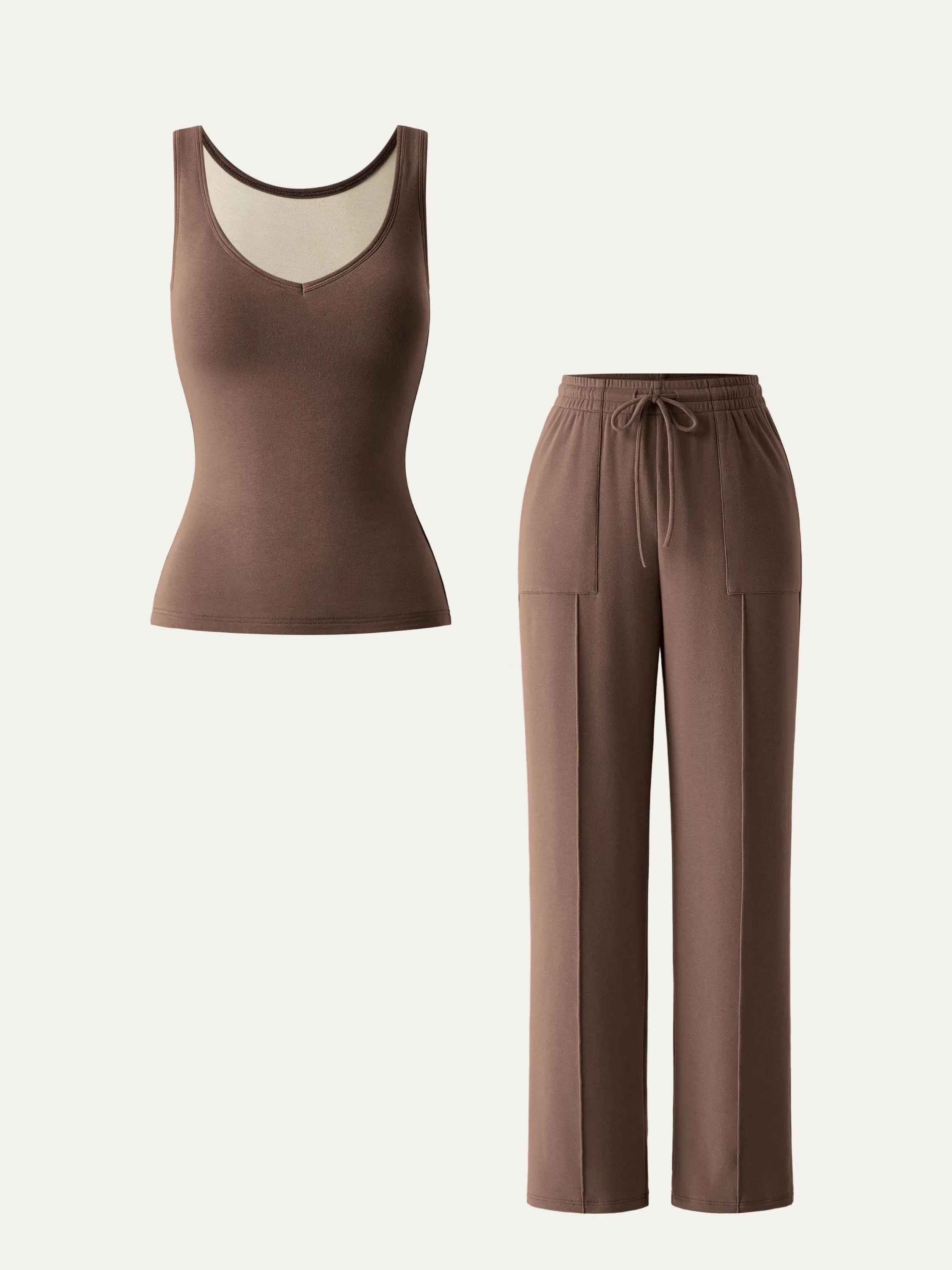 2Pcs Set Diamond Brami Tank & High Waisted Patch Pocket Drawstring Pant sold by ogl move product image thumbnail 3