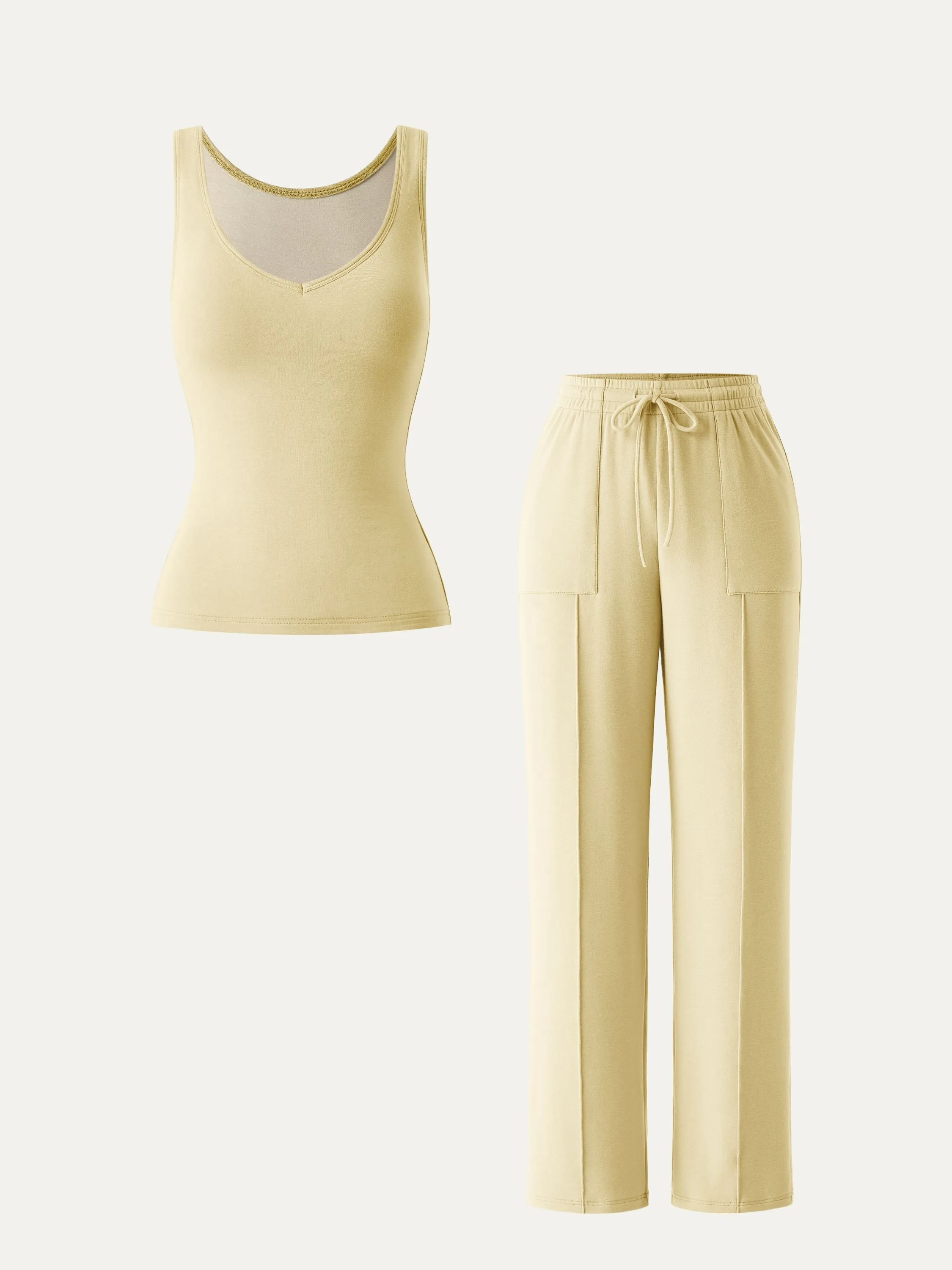 2Pcs Set Diamond Brami Tank & High Waisted Patch Pocket Drawstring Pant sold by ogl move product image thumbnail 5