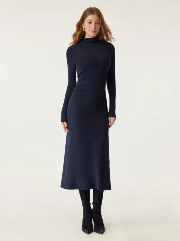 ProWarm Long Sleeves Mockneck Tucks Midi Dress sold by OGLmove