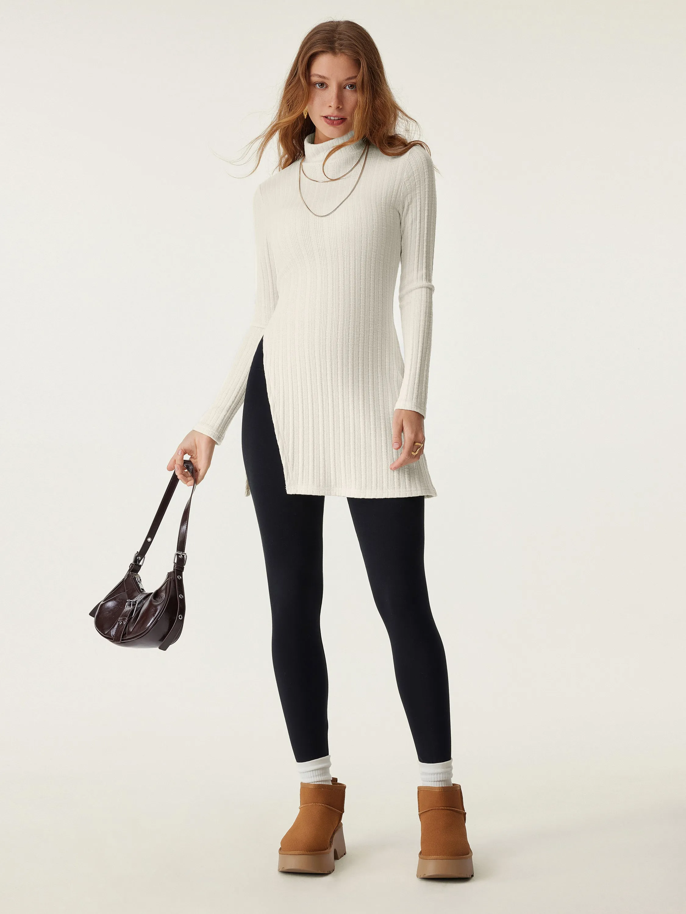 Cable Texture Mockneck Side Slit Tunic Top sold by ogl move product image thumbnail 5