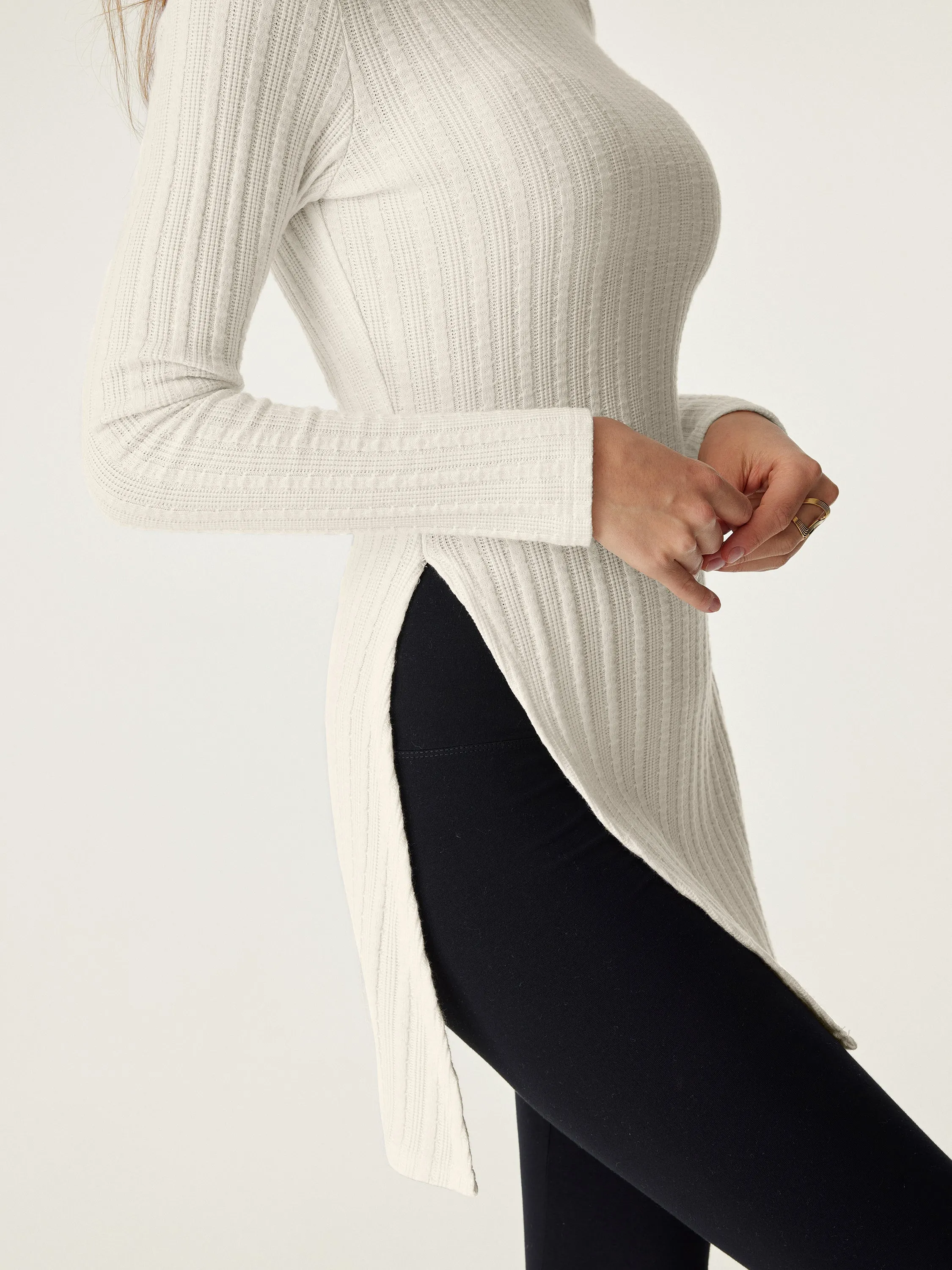 Cable Texture Mockneck Side Slit Tunic Top sold by ogl move product image thumbnail 3