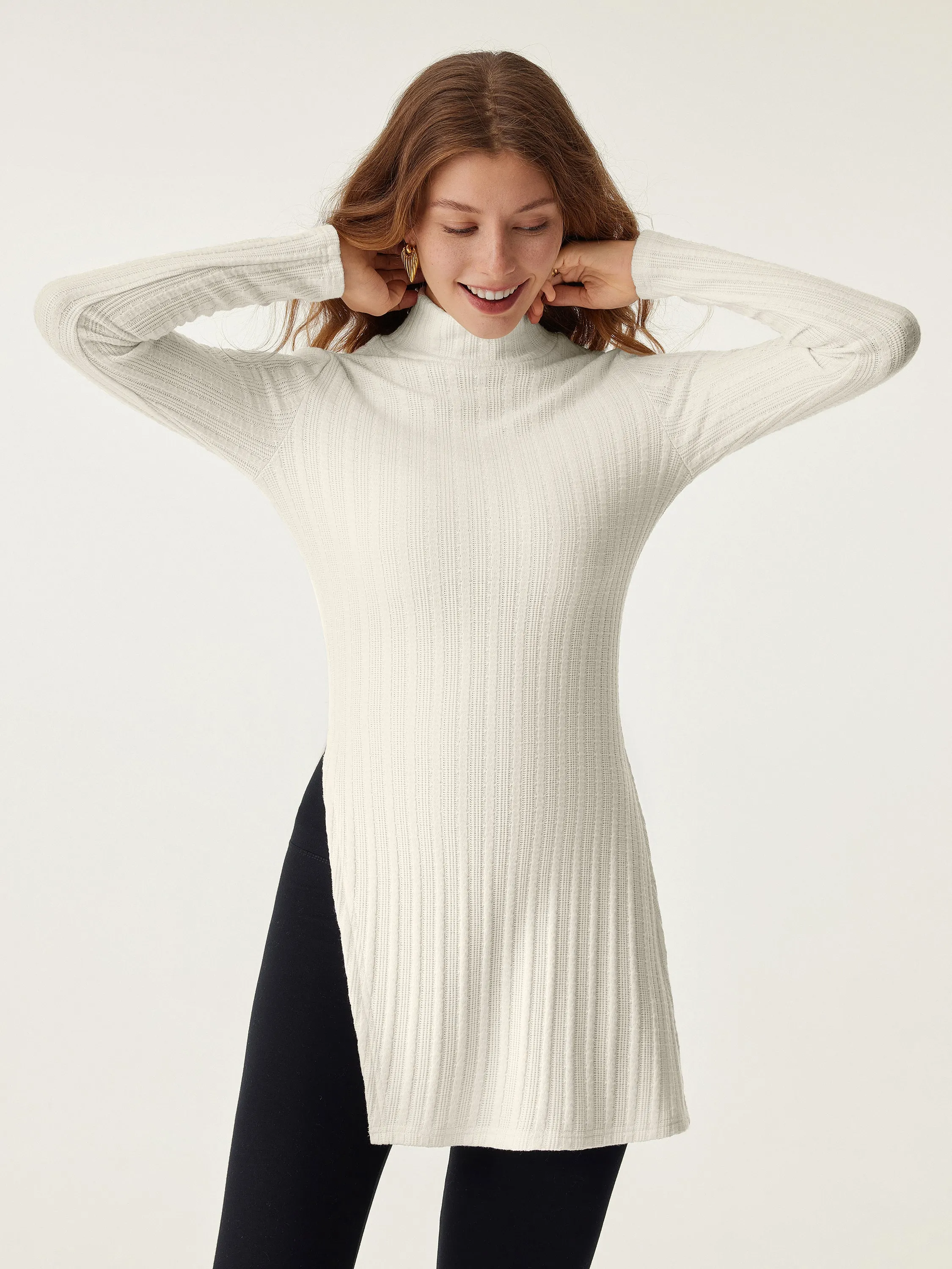 Cable Texture Mockneck Side Slit Tunic Top sold by ogl move product image thumbnail 4