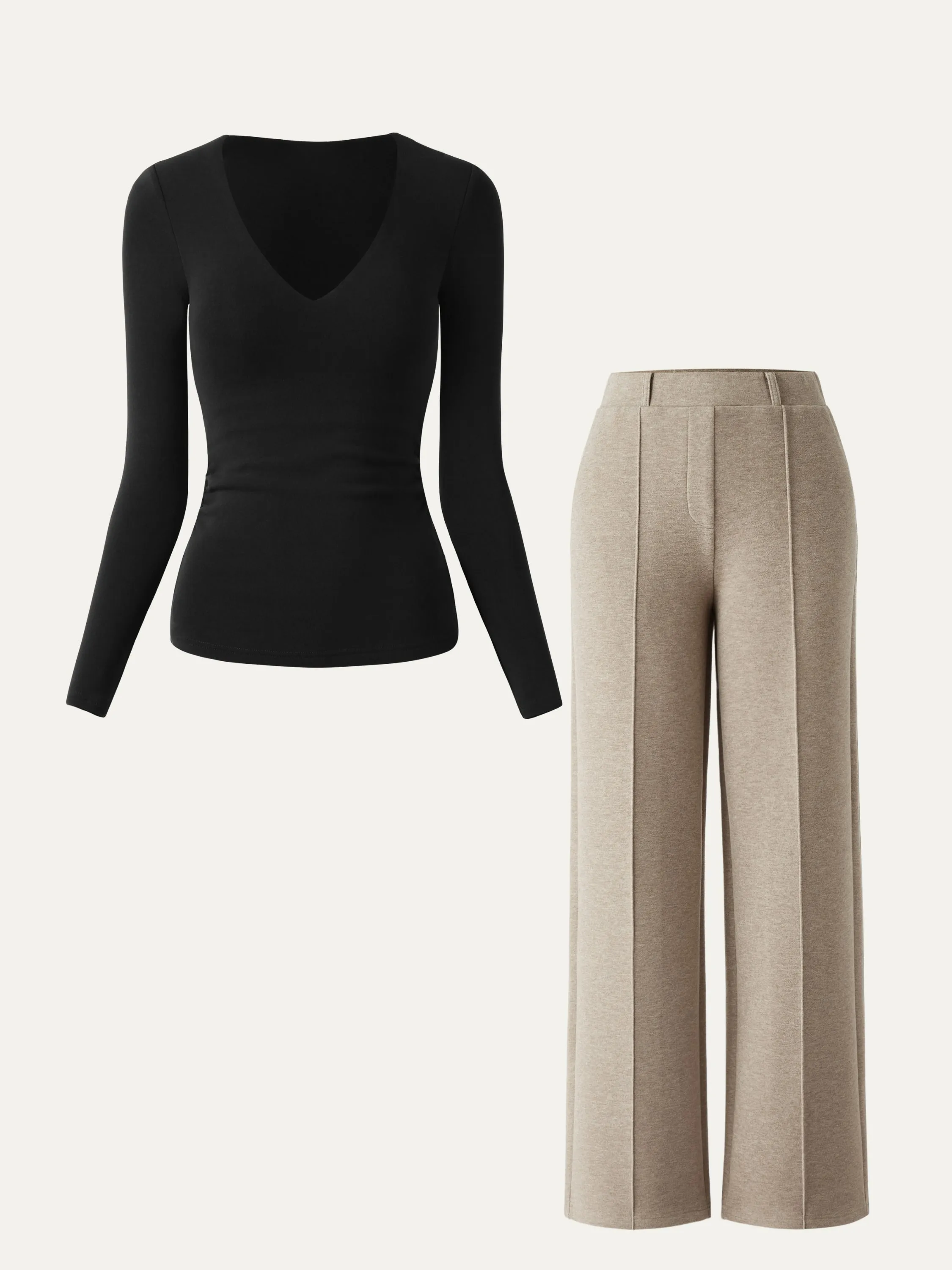 2Pcs Set V-Neck Brami Top & High Waisted Straight Leg Pant sold by OGLmove product image thumbnail 3