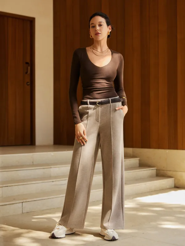 2Pcs Set V-Neck Brami Top & High Waisted Straight Leg Pant sold by ogl move