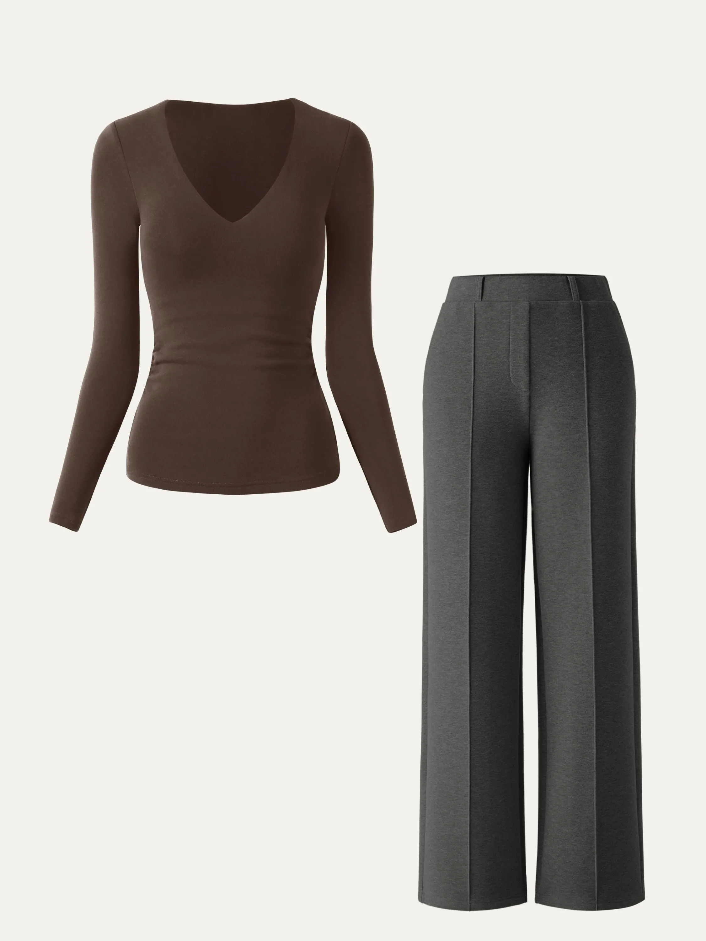 2Pcs Set V-Neck Brami Top & High Waisted Straight Leg Pant sold by OGLmove product image thumbnail 5
