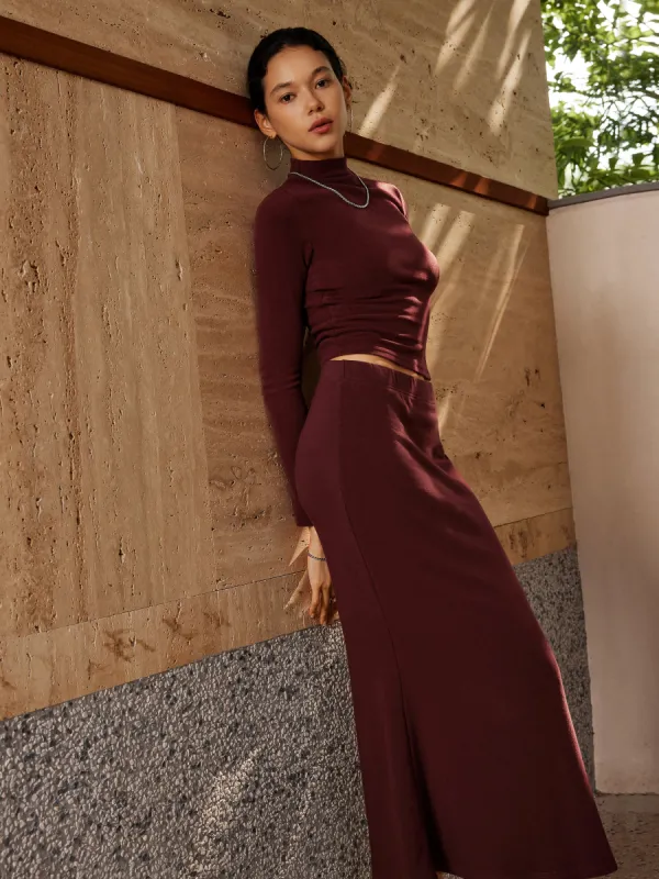 2Pcs Set Thermal Brushed Mock Neck Crop Top & Timeless Maxi Mermaid Skirt sold by ogl move
