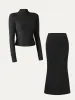 2Pcs Set Thermal Brushed Mock Neck Crop Top & Timeless Maxi Mermaid Skirt sold by ogl move
