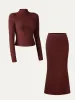 2Pcs Set Thermal Brushed Mock Neck Crop Top & Timeless Maxi Mermaid Skirt sold by ogl move