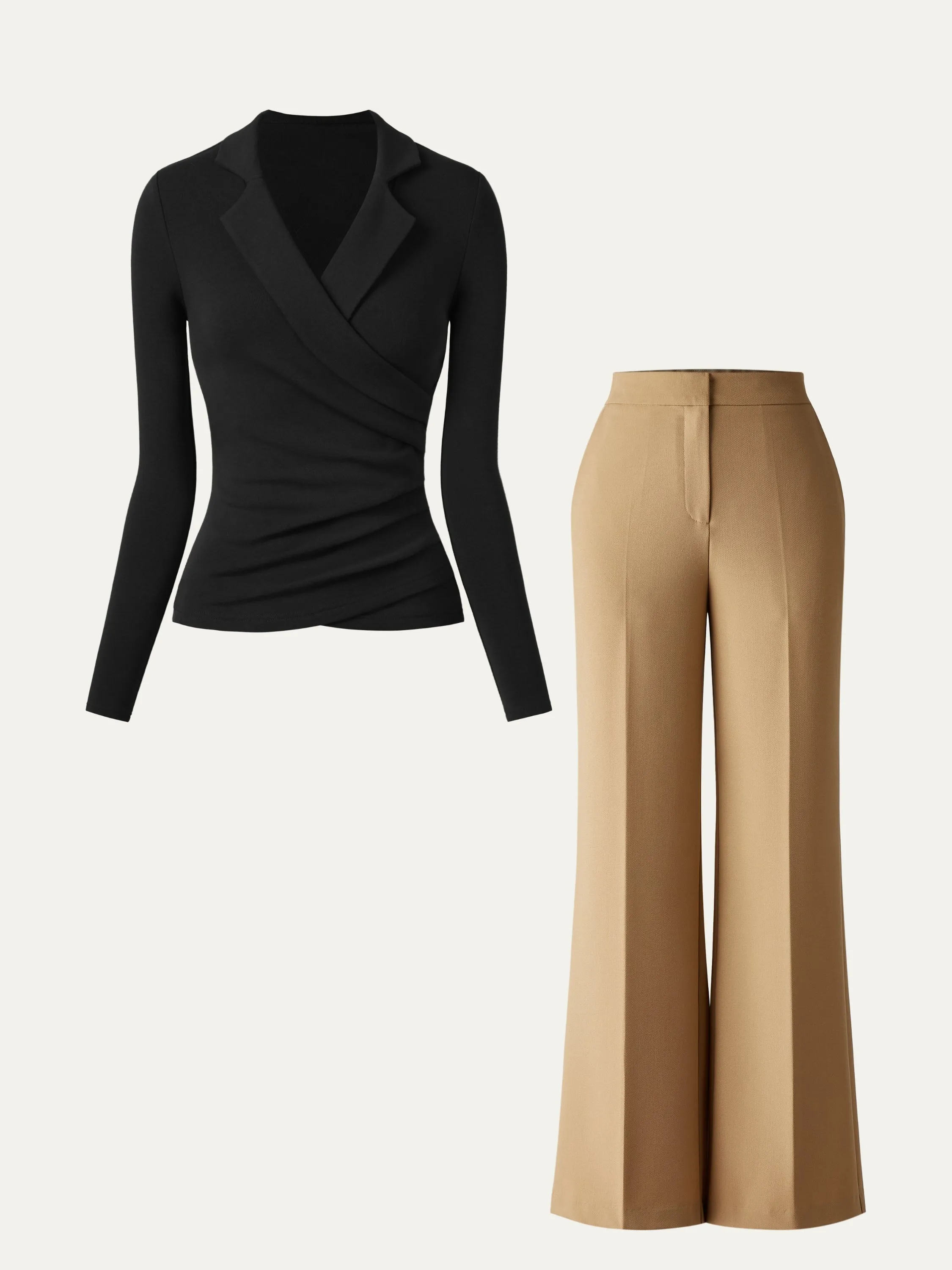 2Pcs Set Collared Surplice Top & Effortless Slim Straight Leg Work Pants sold by ogl move product image thumbnail 4