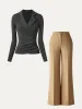 2Pcs Set Collared Surplice Top & Effortless Slim Straight Leg Work Pants sold by ogl move