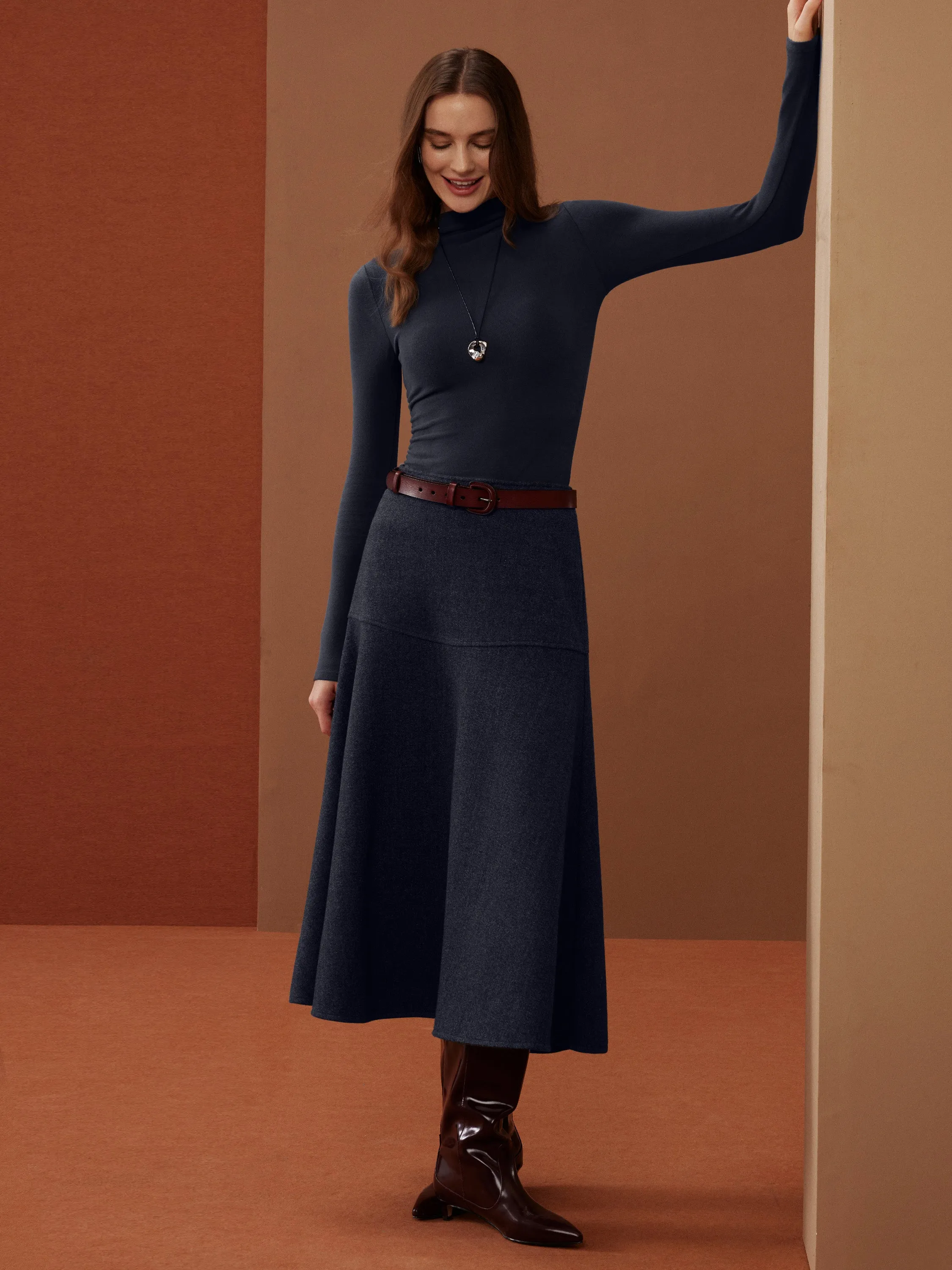 3Pcs Set Tuckable Mockneck Top & Cropped Jacket & Flared Maxi Skirt sold by ogl move product image thumbnail 2