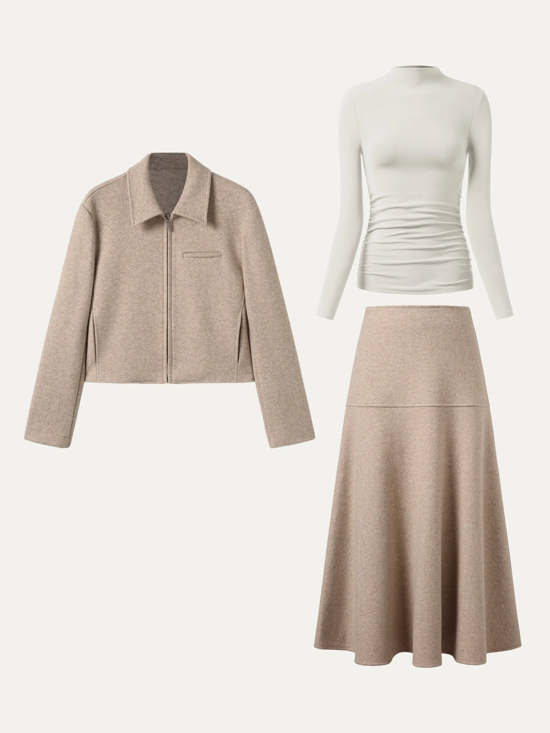 3Pcs Set Tuckable Mockneck Top & Cropped Jacket & Flared Maxi Skirt sold by ogl move product image thumbnail 4