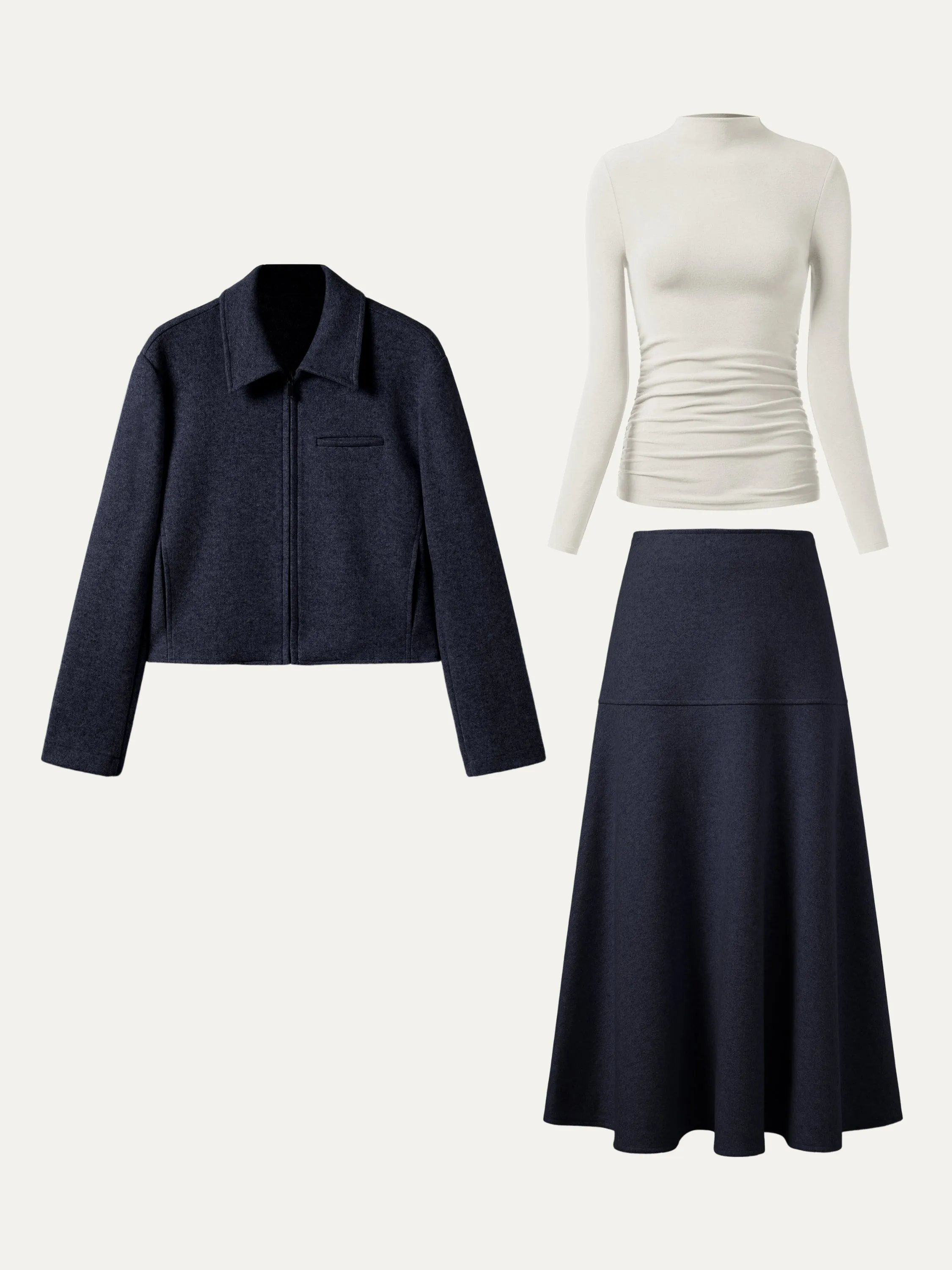 3Pcs Set Tuckable Mockneck Top & Cropped Jacket & Flared Maxi Skirt sold by ogl move product image thumbnail 5