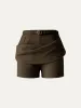 2Pcs Set Mock Neck Crop Top & Belted Pleat Mini Skirt With Shorts sold by ogl move