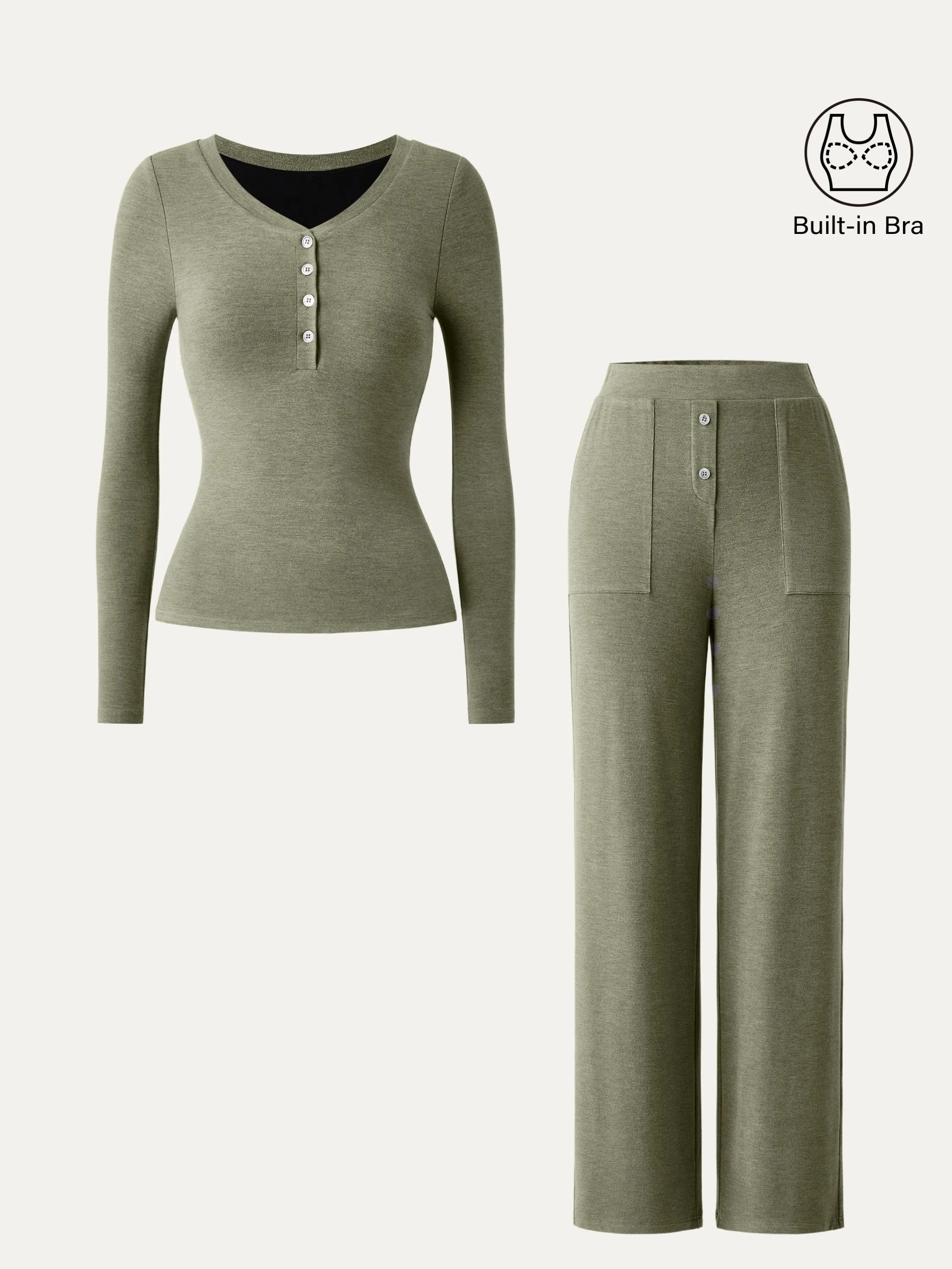 2Pcs Set Button Henley Brami Top & Button Patch Pocket Pant sold by ogl move product image thumbnail 4