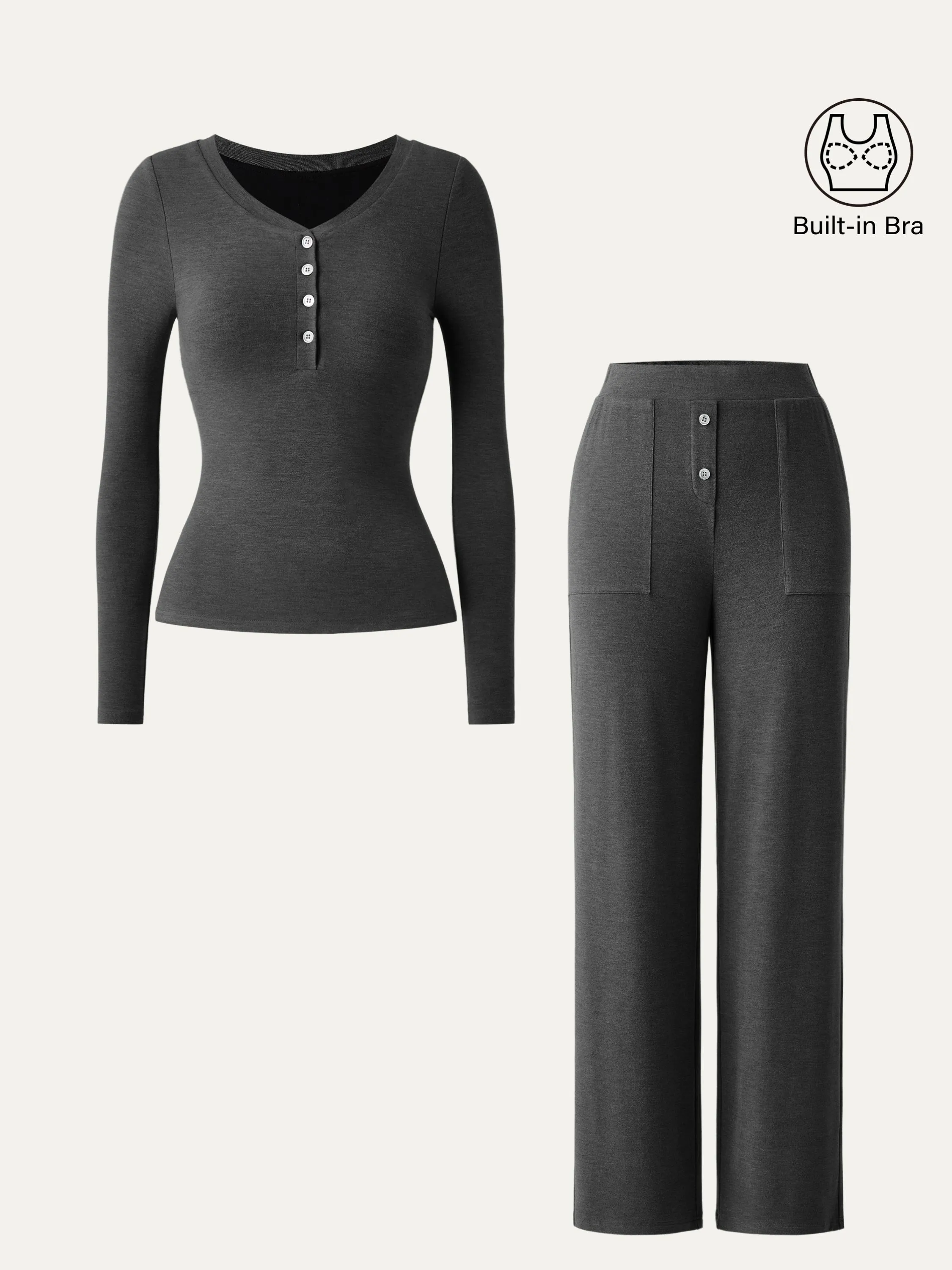 2Pcs Set Button Henley Brami Top & Button Patch Pocket Pant sold by ogl move product image thumbnail 2