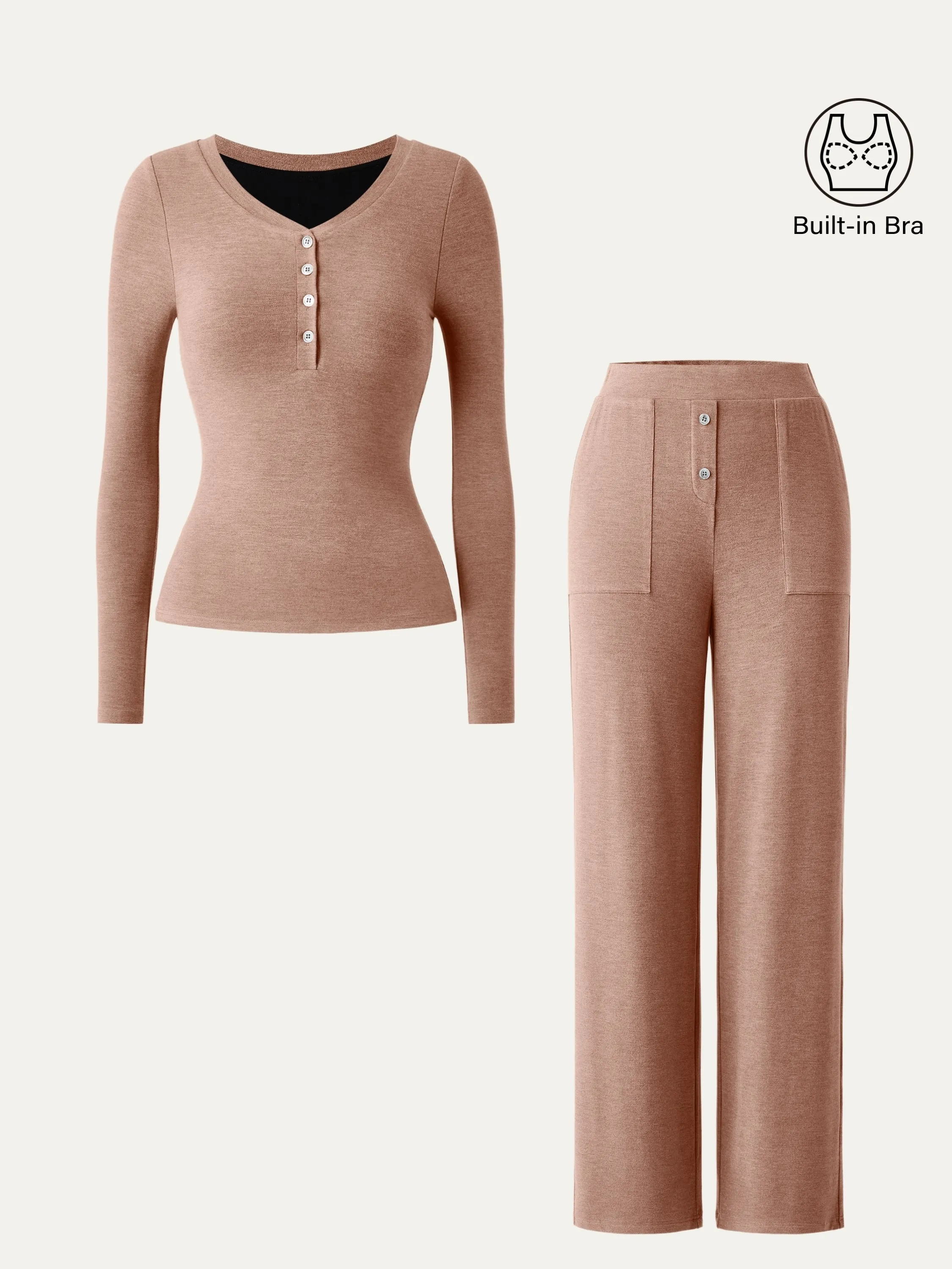 2Pcs Set Button Henley Brami Top & Button Patch Pocket Pant sold by ogl move product image thumbnail 5