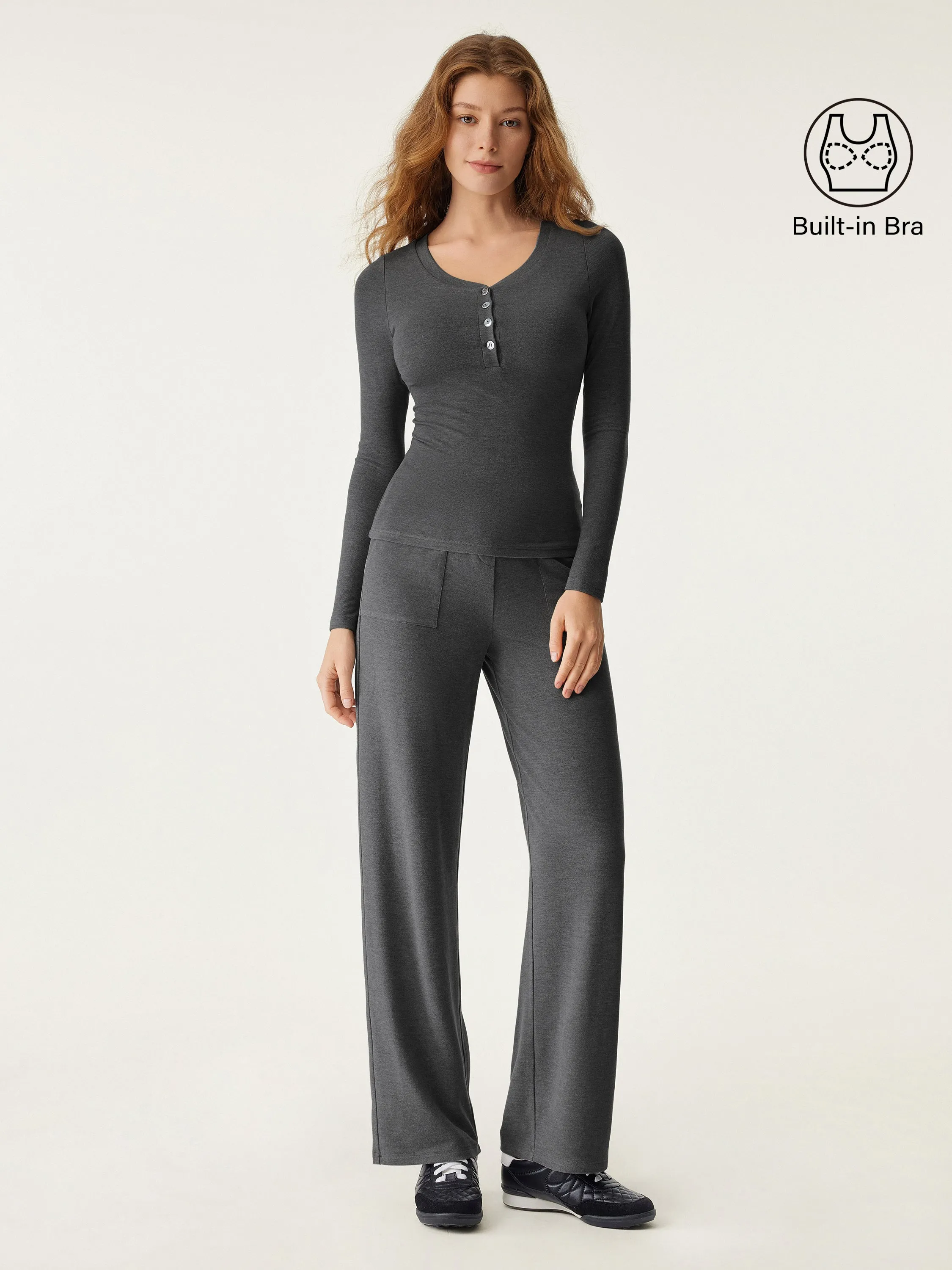 2Pcs Set Button Henley Brami Top & Button Patch Pocket Pant sold by ogl move