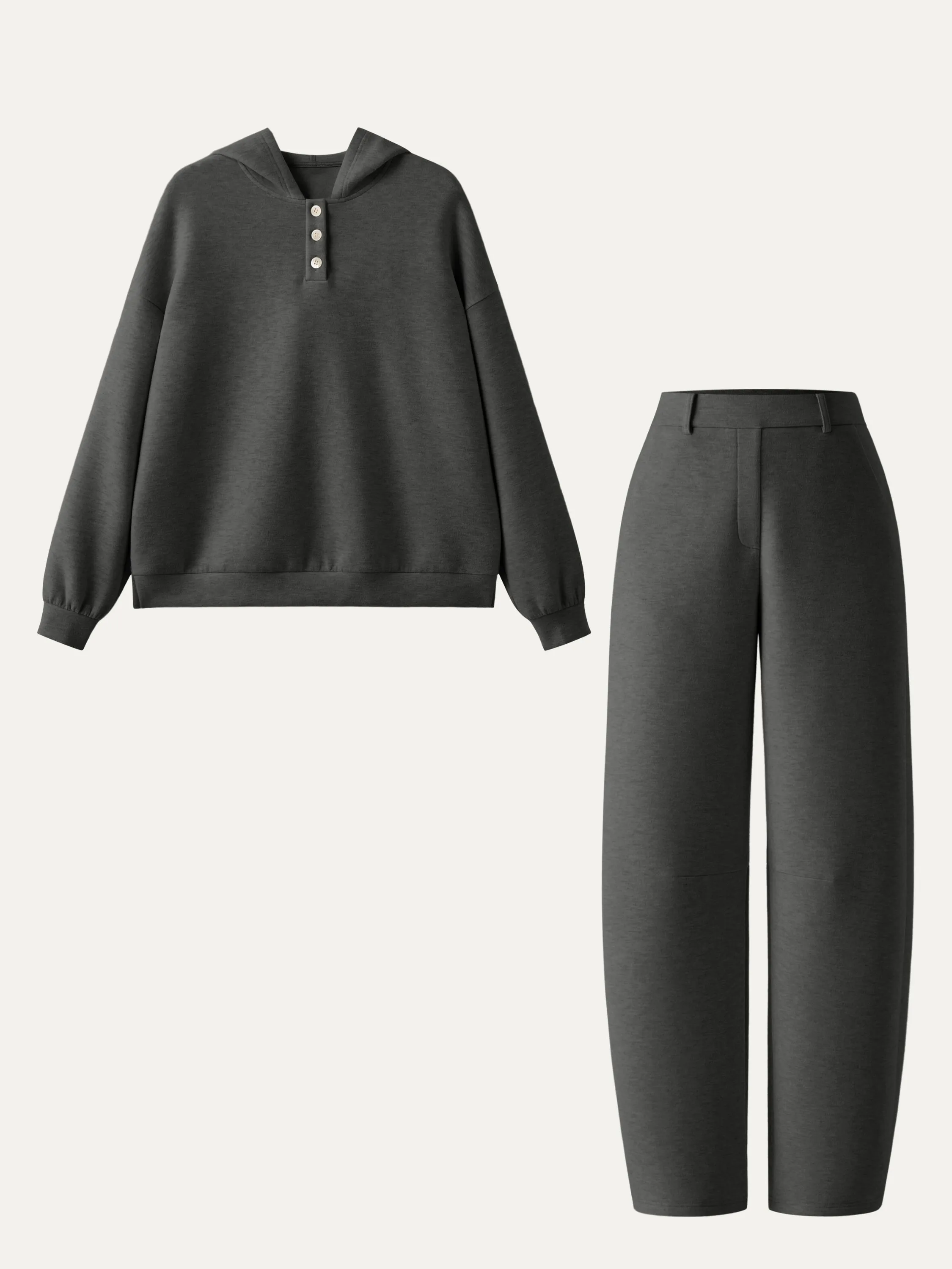 2Pcs Set Half Button Down Roomy Hoodie & Cozy Barrel Leg Pant sold by ogl move product image thumbnail 3