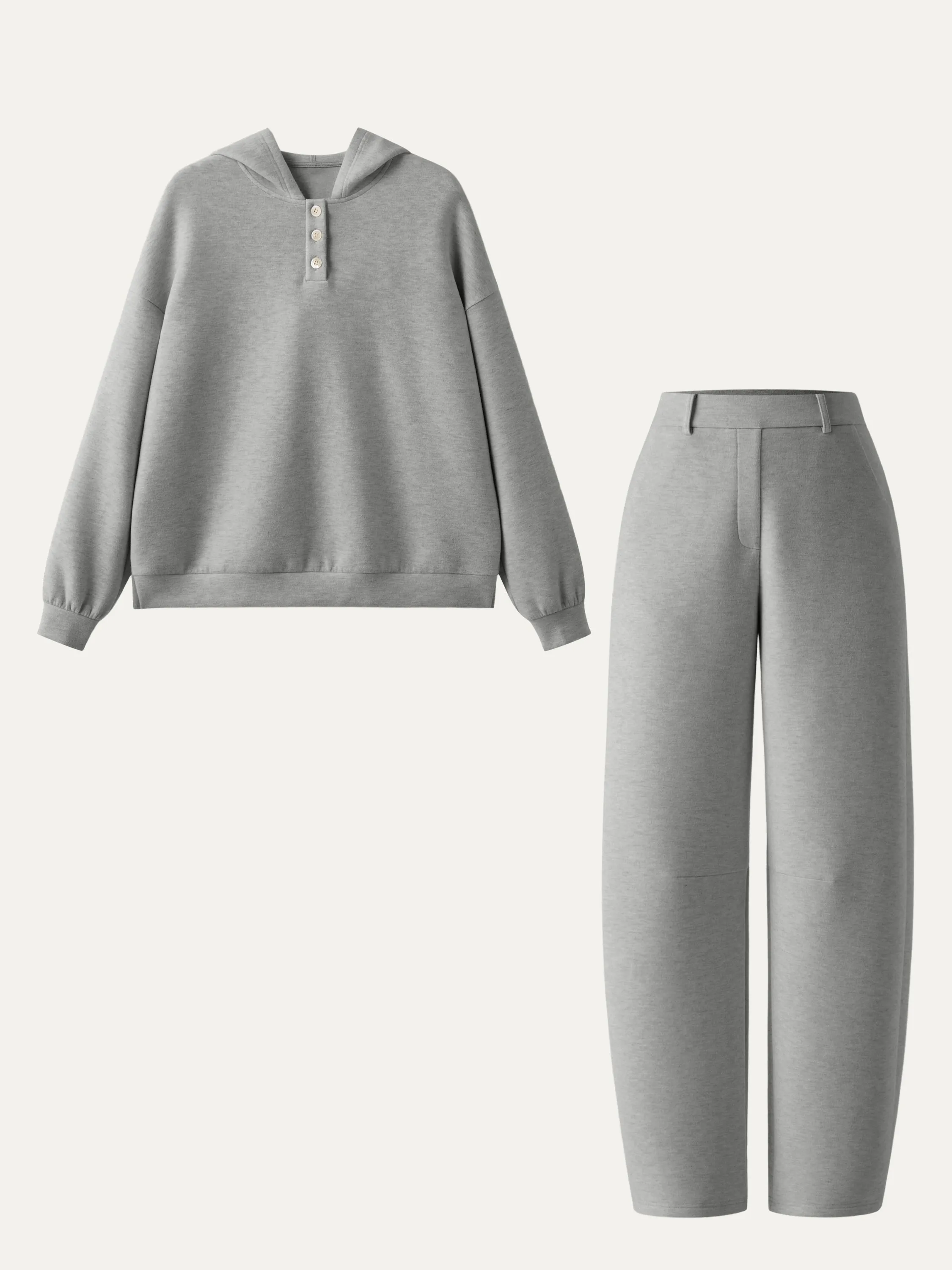 2Pcs Set Half Button Down Roomy Hoodie & Cozy Barrel Leg Pant sold by ogl move product image thumbnail 4
