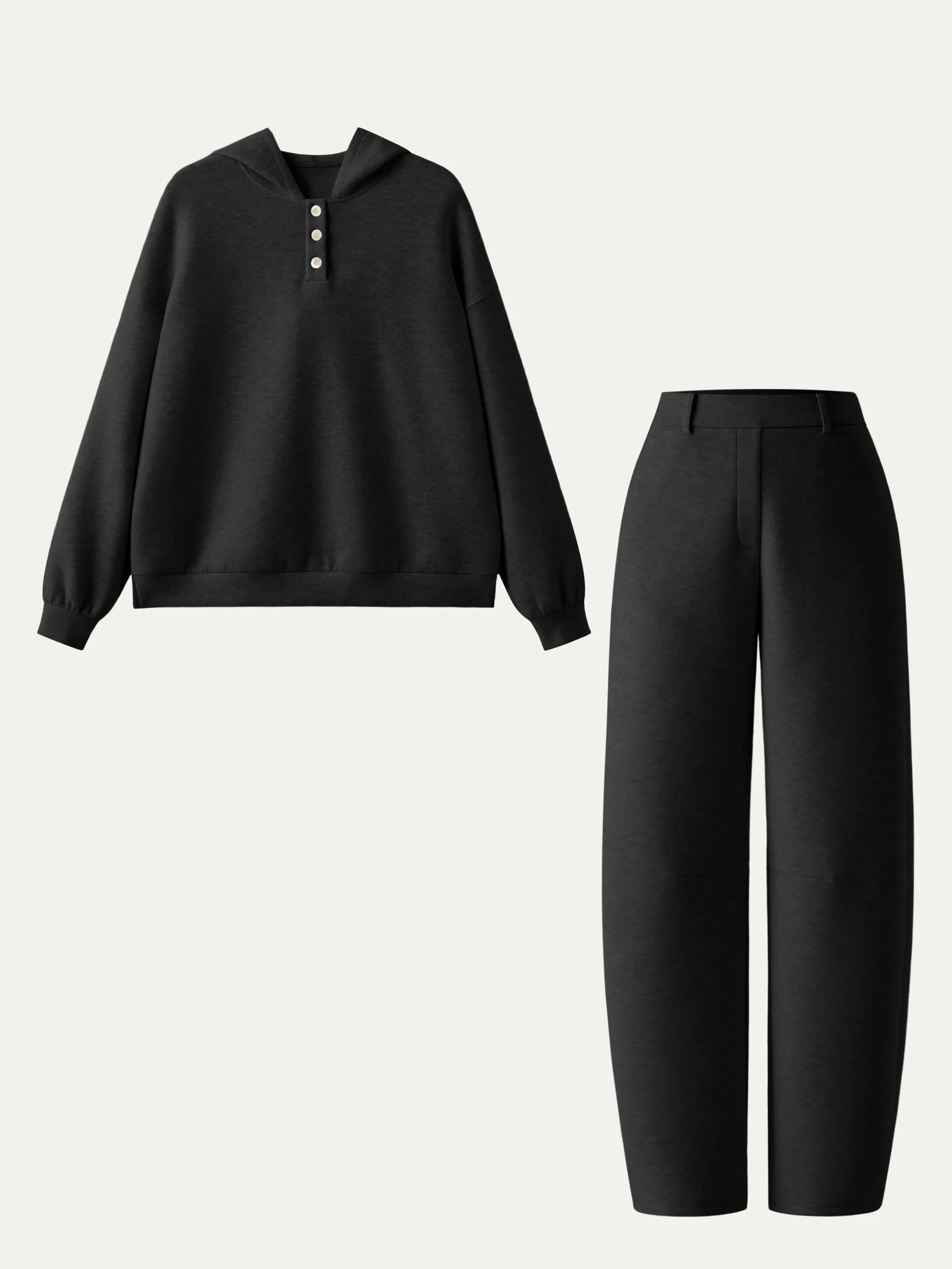 2Pcs Set Half Button Down Roomy Hoodie & Cozy Barrel Leg Pant sold by ogl move product image thumbnail 5