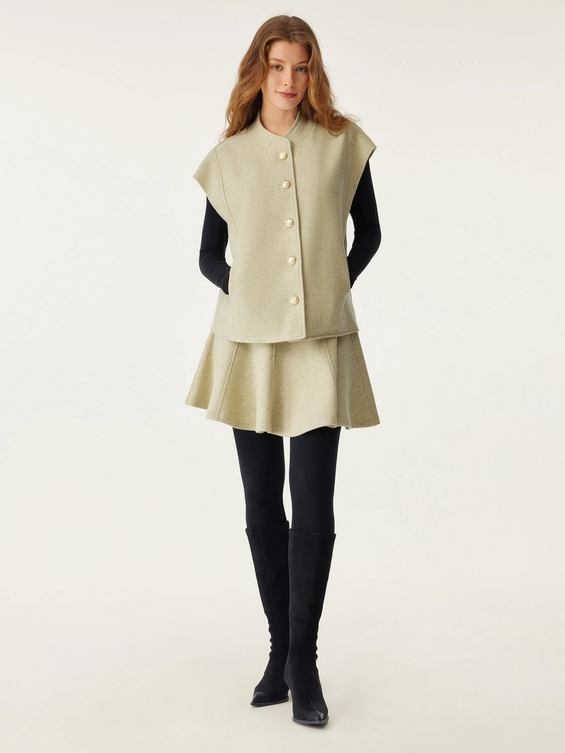 2Pcs Set High Collar Loose Jacket & Flare Hem Mini Skirt sold by ogl move