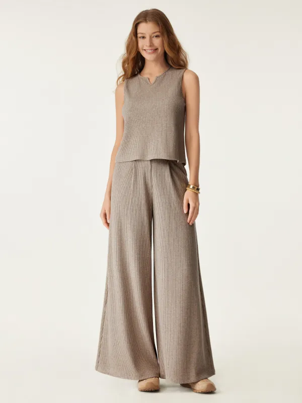 2Pcs Set A-Line Hem Tank Top & High Waisted Wide Leg Pant sold by ogl move