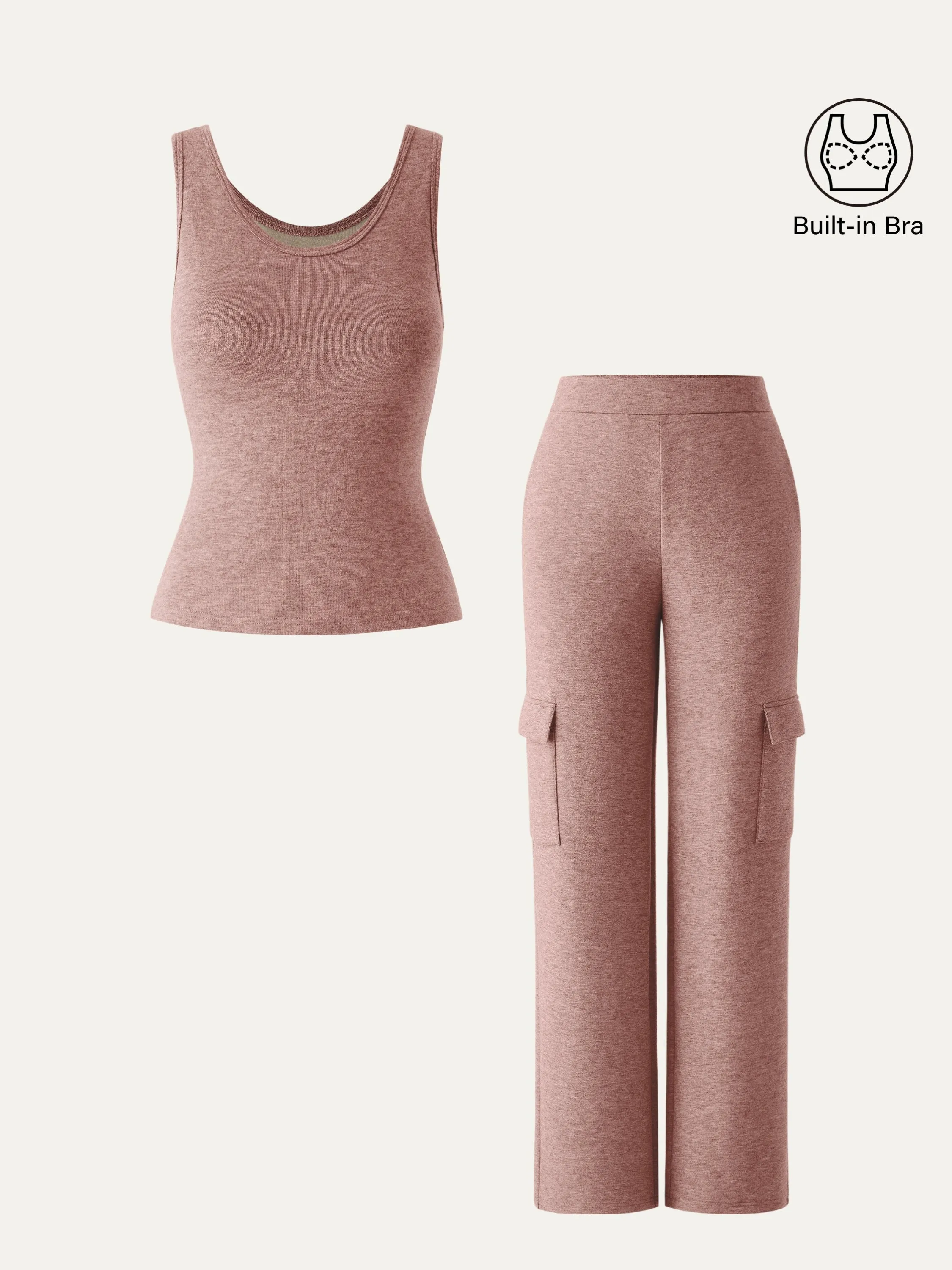 2Pcs Set V Neck Brami Tank Top & High Waisted Straight Cargo Pant sold by ogl move product image thumbnail 4