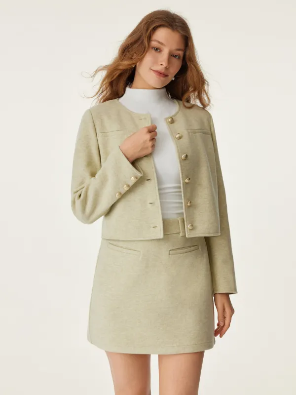Round neck Button Placket Cropped Jacket sold by ogl move