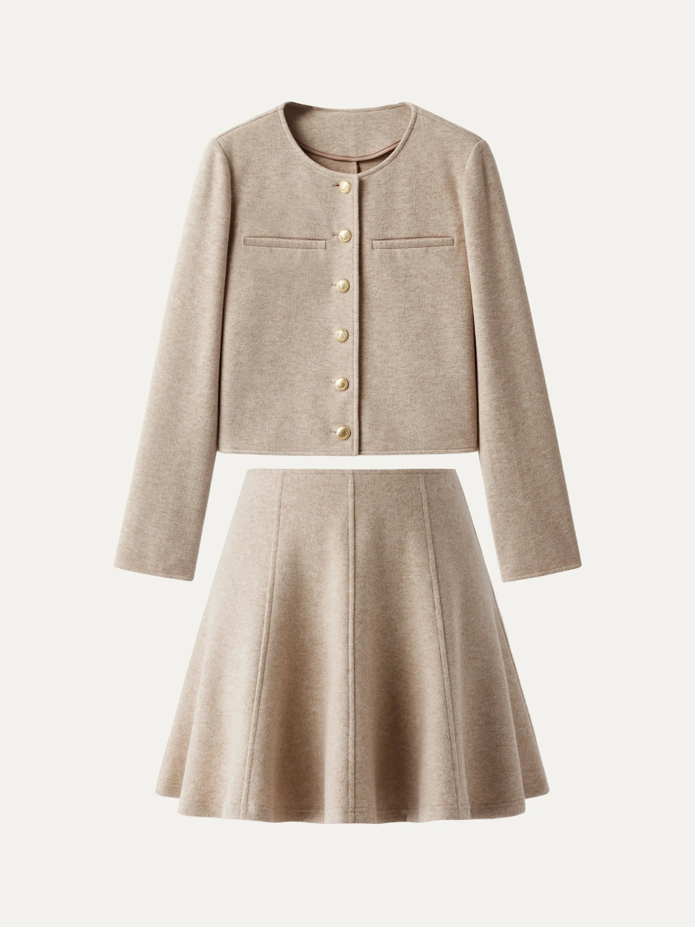 2Pcs Set Button Placket Cropped Jacket & Flare Hem Mini Skirt sold by ogl move