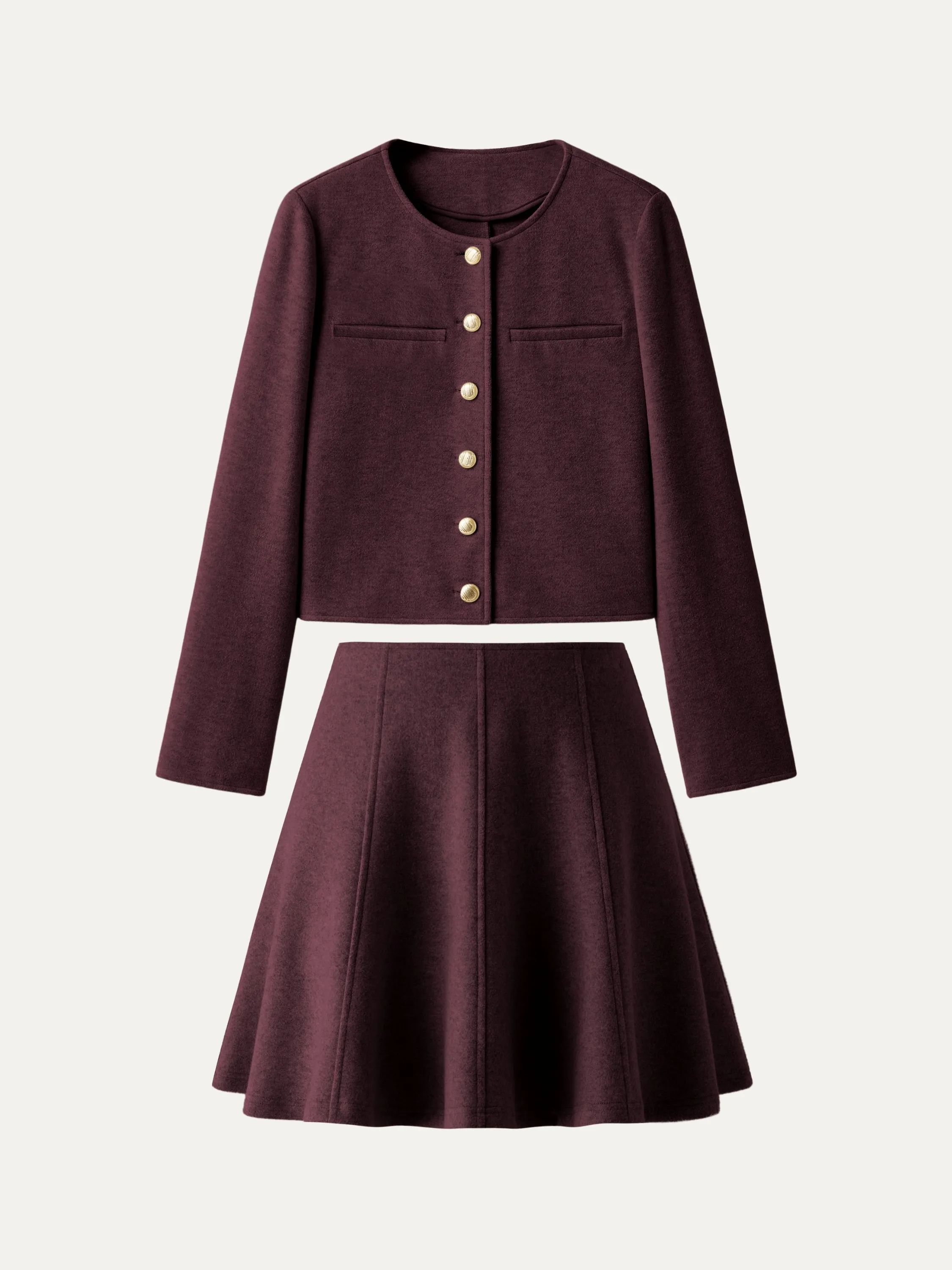 2Pcs Set Button Placket Cropped Jacket & Flare Hem Mini Skirt sold by ogl move product image thumbnail 2