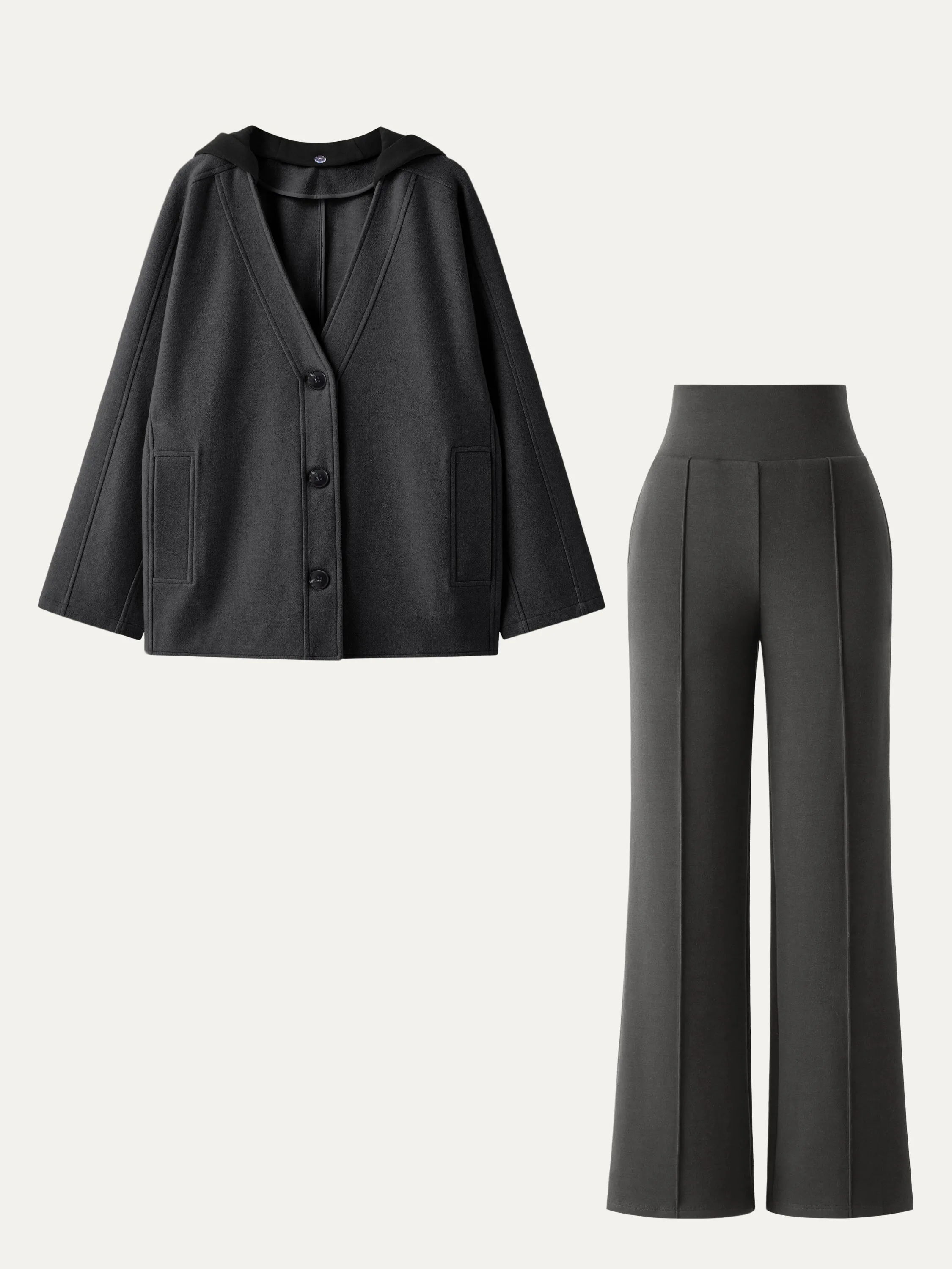 2Pcs Set Detachable-Hood Short Coat & Pin-Tuck Pant sold by ogl move product image thumbnail 4