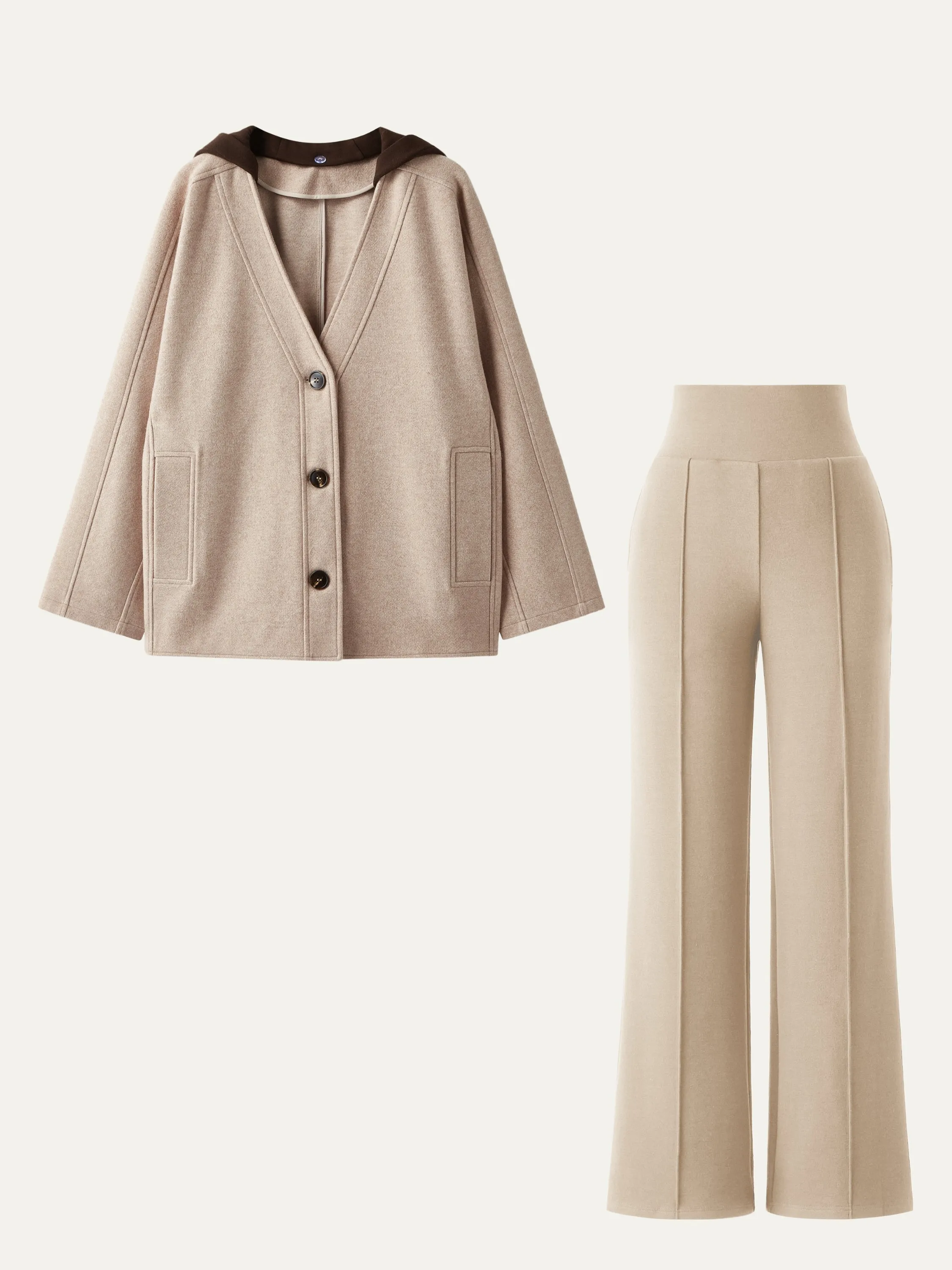 2Pcs Set Detachable-Hood Short Coat & Pin-Tuck Pant sold by ogl move product image thumbnail 3