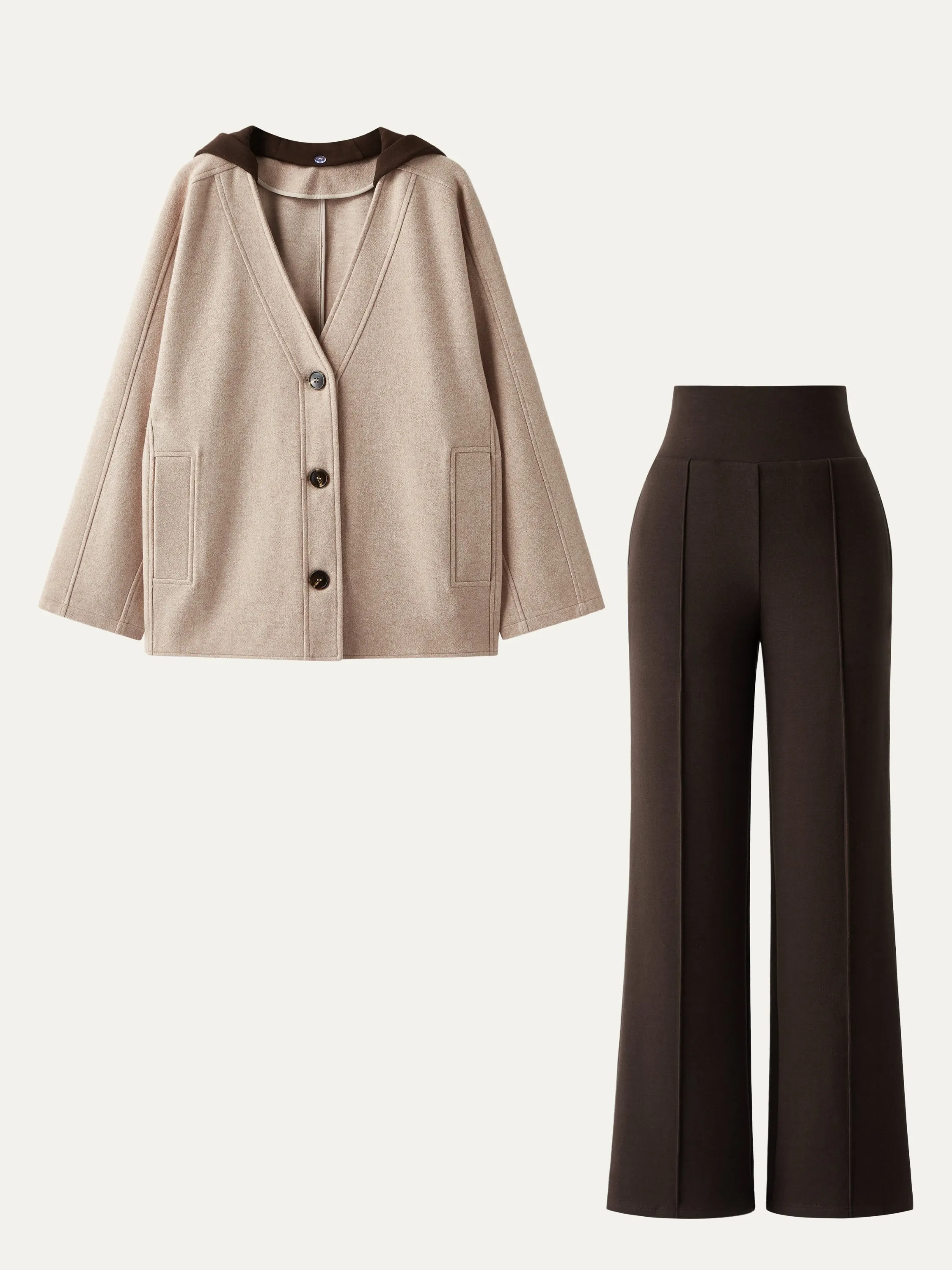 2Pcs Set Detachable-Hood Short Coat & Pin-Tuck Pant sold by ogl move product image thumbnail 2