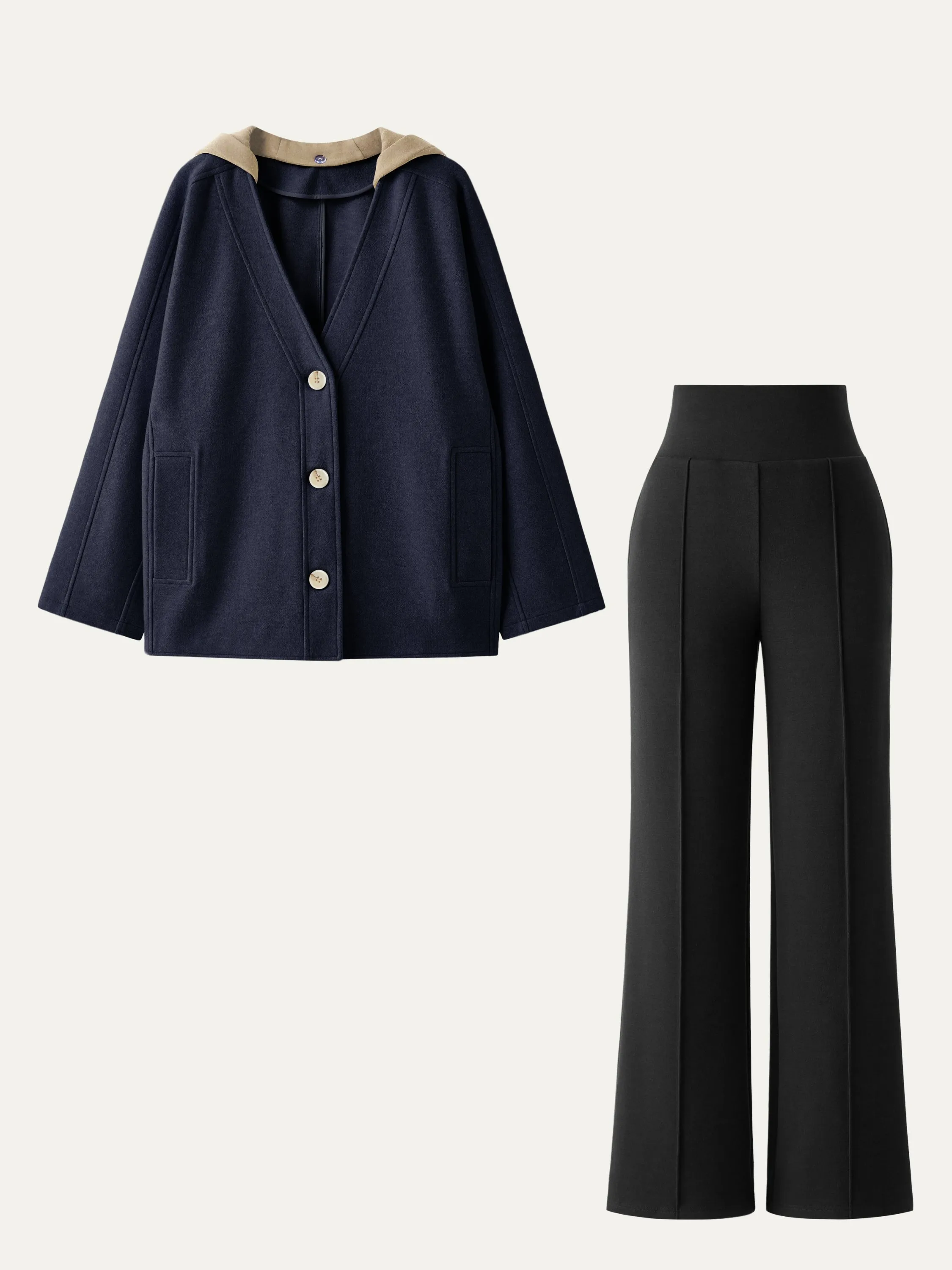 2Pcs Set Detachable-Hood Short Coat & Pin-Tuck Pant sold by ogl move product image thumbnail 5