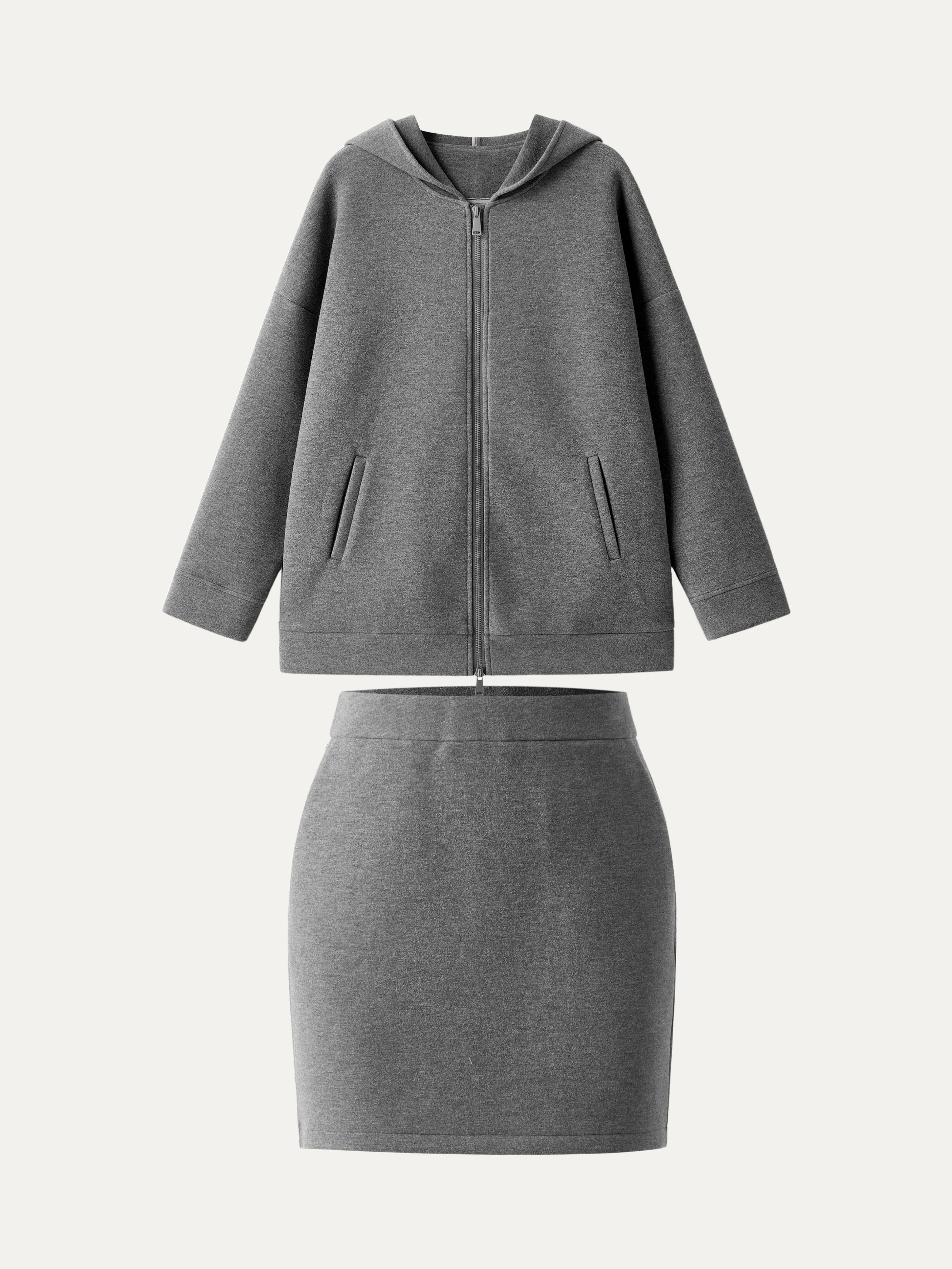 2Pcs Set Two-Way Zip Hooded Sweatshirt Jacket & Pull-On Mini Skirt sold by ogl move product image thumbnail 2