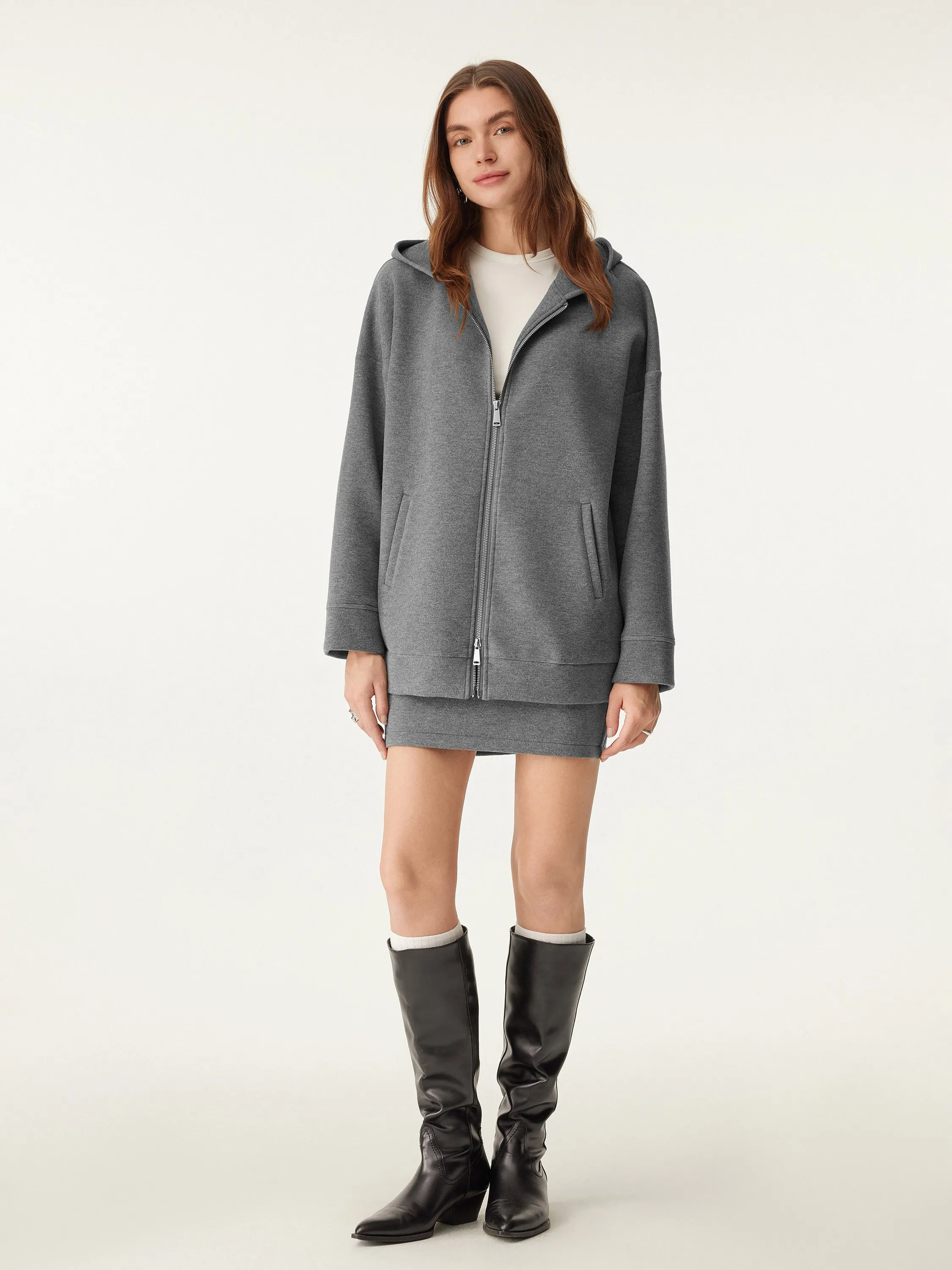 2Pcs Set Two-Way Zip Hooded Sweatshirt Jacket & Pull-On Mini Skirt sold by ogl move