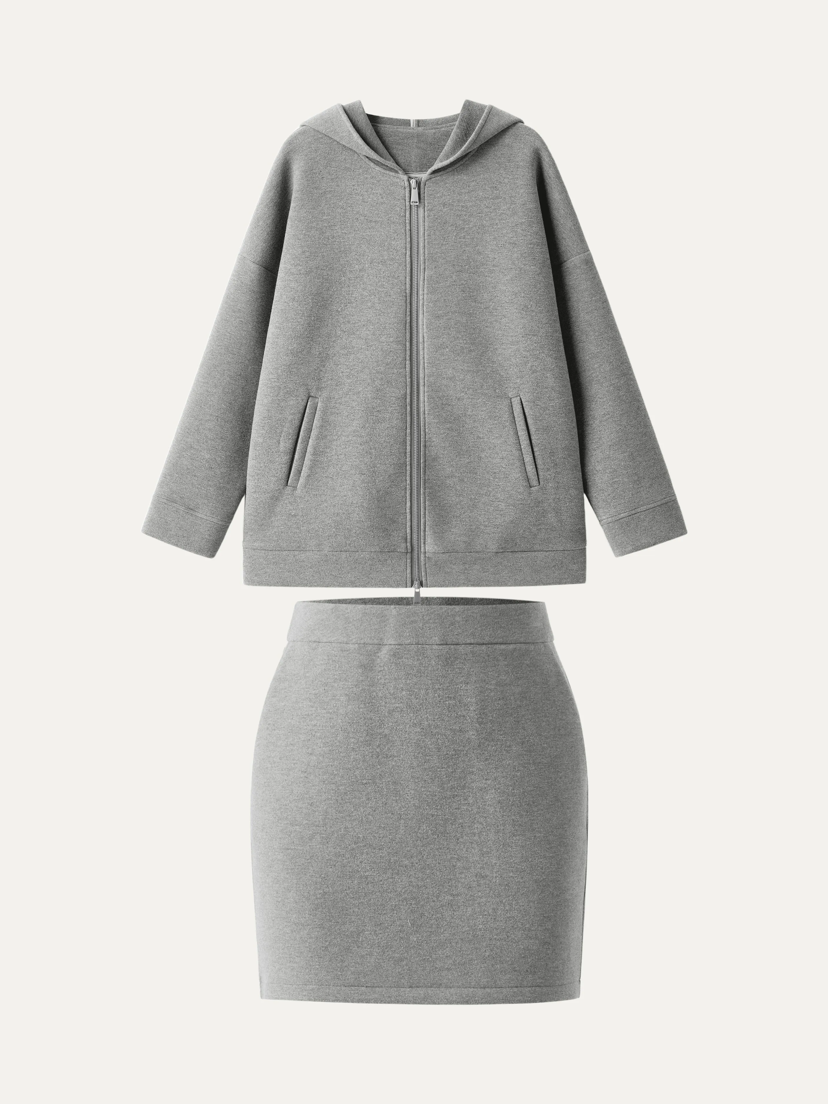 2Pcs Set Two-Way Zip Hooded Sweatshirt Jacket & Pull-On Mini Skirt sold by ogl move product image thumbnail 5