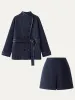 2Pcs Set Trimmed Coat With Belt & Vent Front Pull-On Skort sold by ogl move