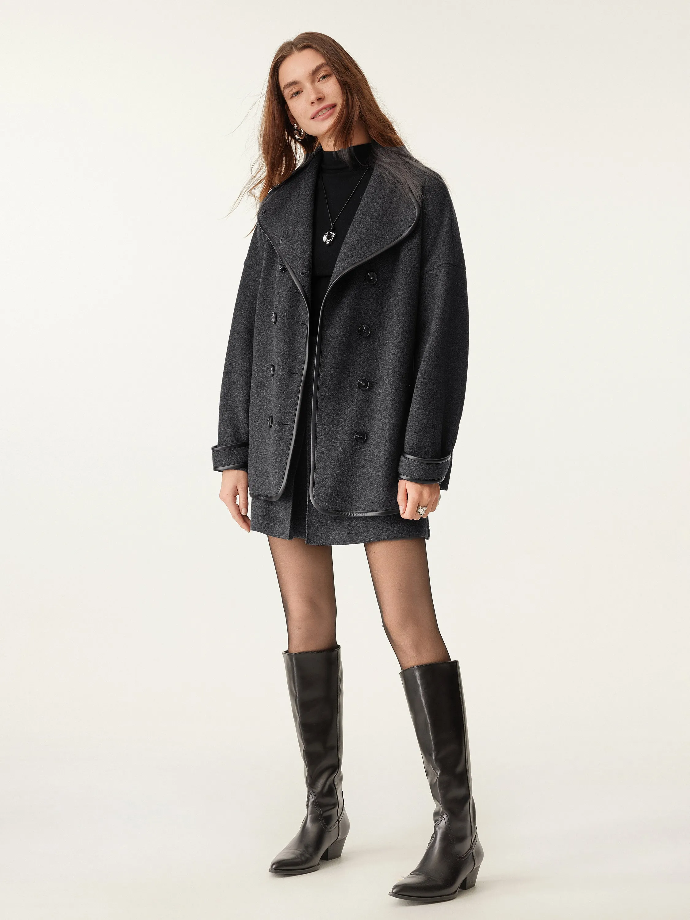 2Pcs Set Trimmed Coat With Belt & Vent Front Pull-On Skort sold by ogl move