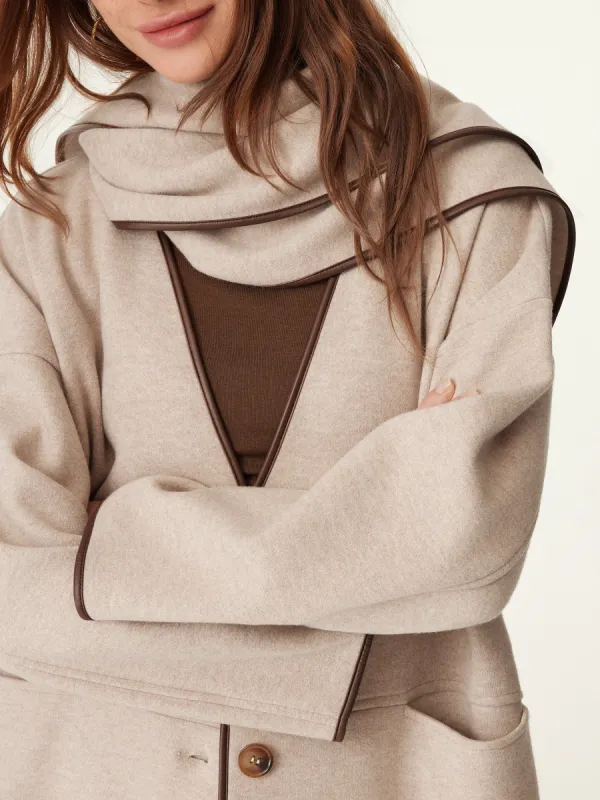 Eco-Leather Trimmed Scarf Coat sold by ogl move
